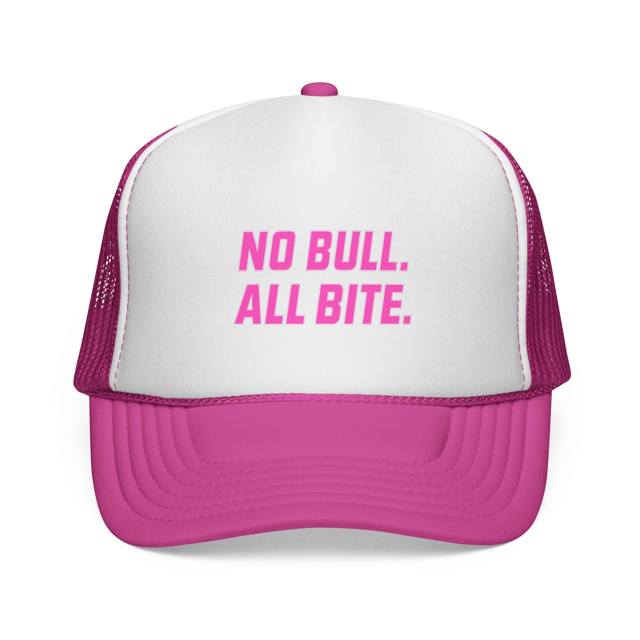 Pink No Bull All Bite Shark Trucker Cap — Fishing & Beach Hat