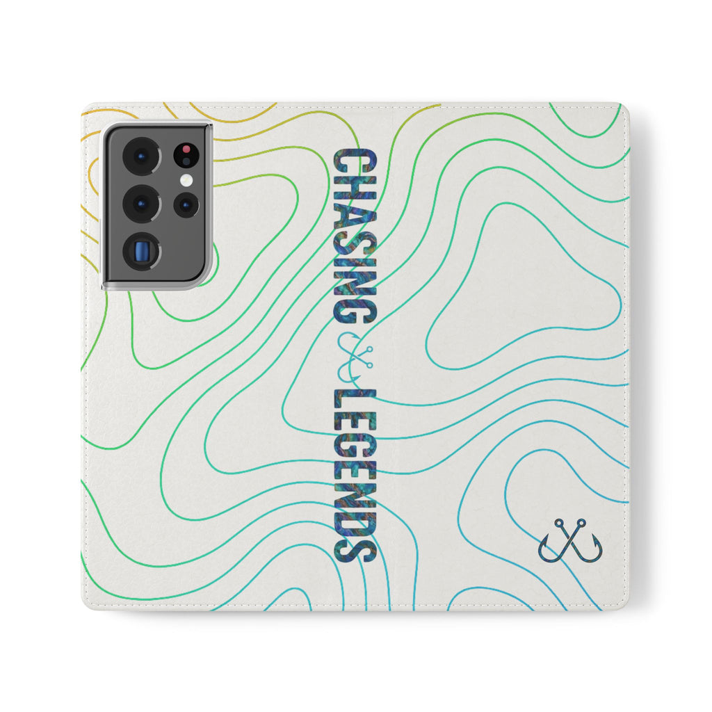 Ocean Topography Waves Flip Phone Case — Turquoise Water Pattern Wallet Cover