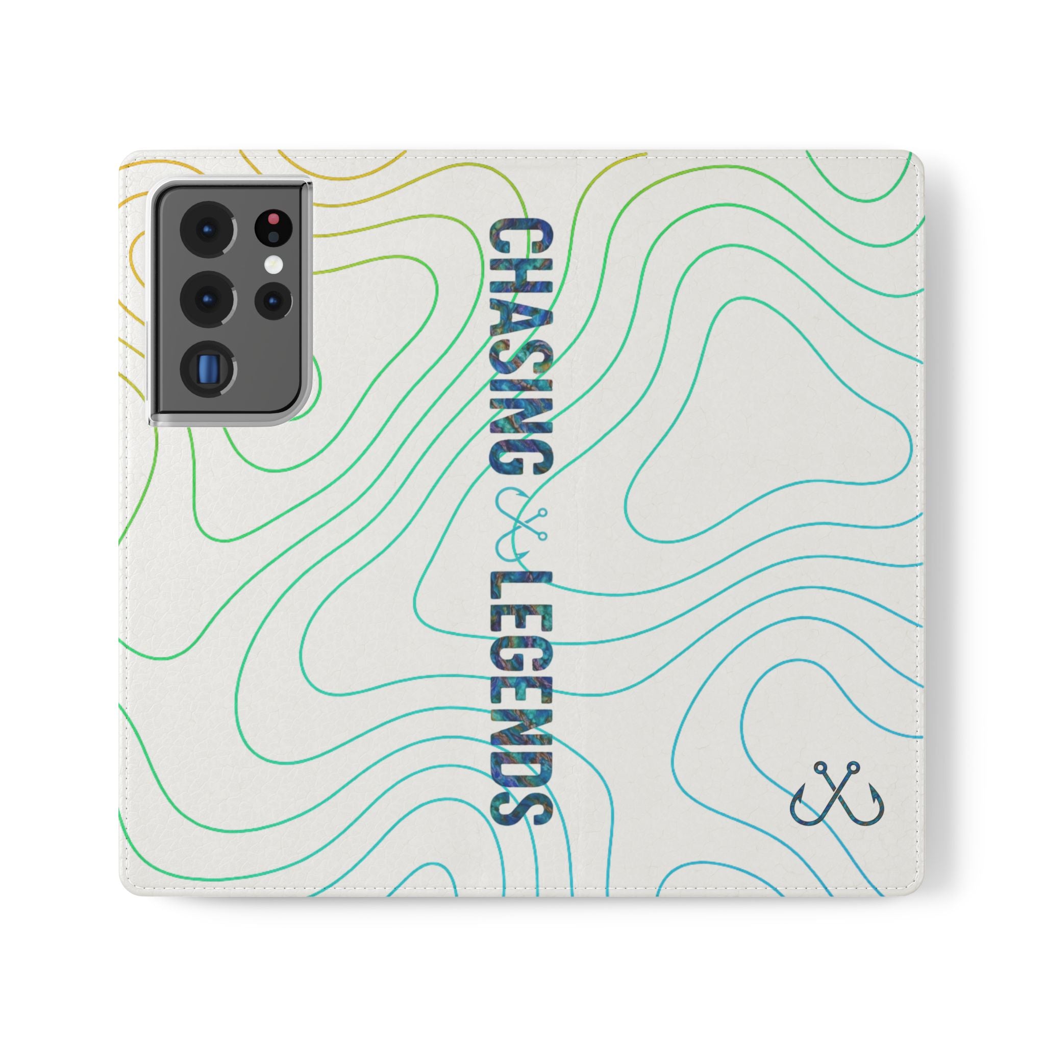 Ocean Topography Waves Flip Phone Case — Turquoise Water Pattern Wallet Cover