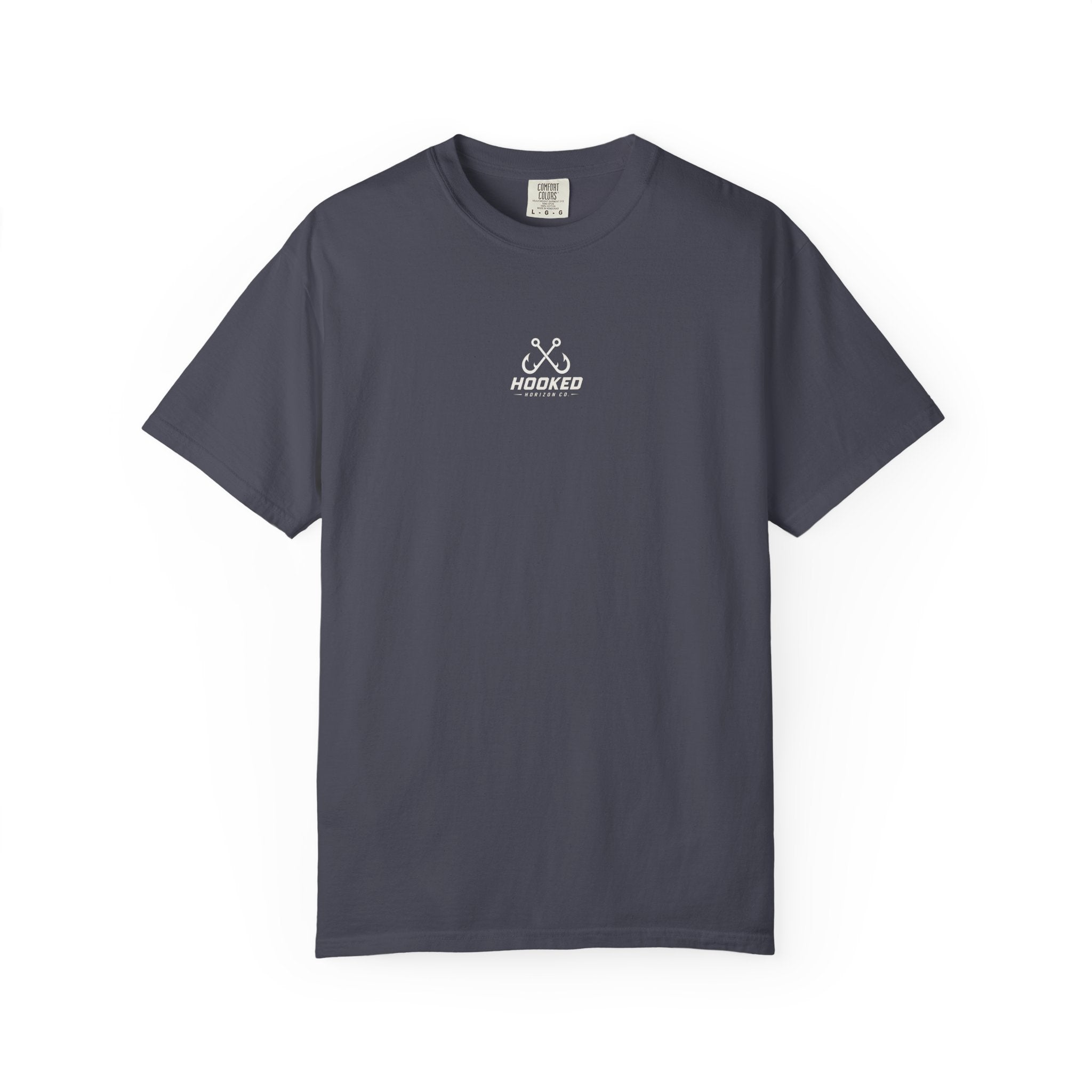 USA Triple Shark Hooked Horizon Co. — "Chasing Legends" Deep Drift Fishing Graphicishing Tee for Angler Lovers, Shark Lovers, Ocean Tee