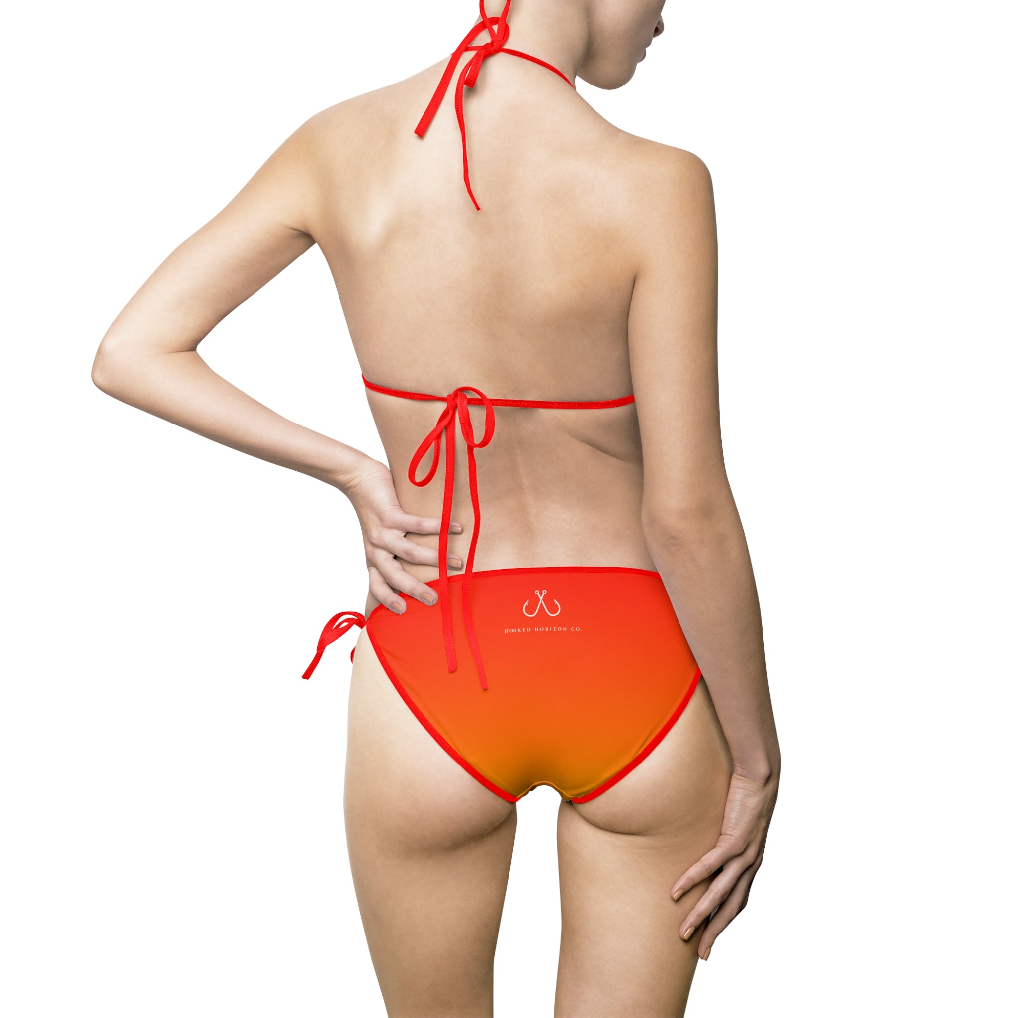 Redish Orange To Yellow Ombre Bikini – Hooked Horizon Co. Swimsuit, Summer Beachwear, Swimwear for Vacations, Pool Parties, Tropical Getaways, Custom Strap Colors – Multiple Variations