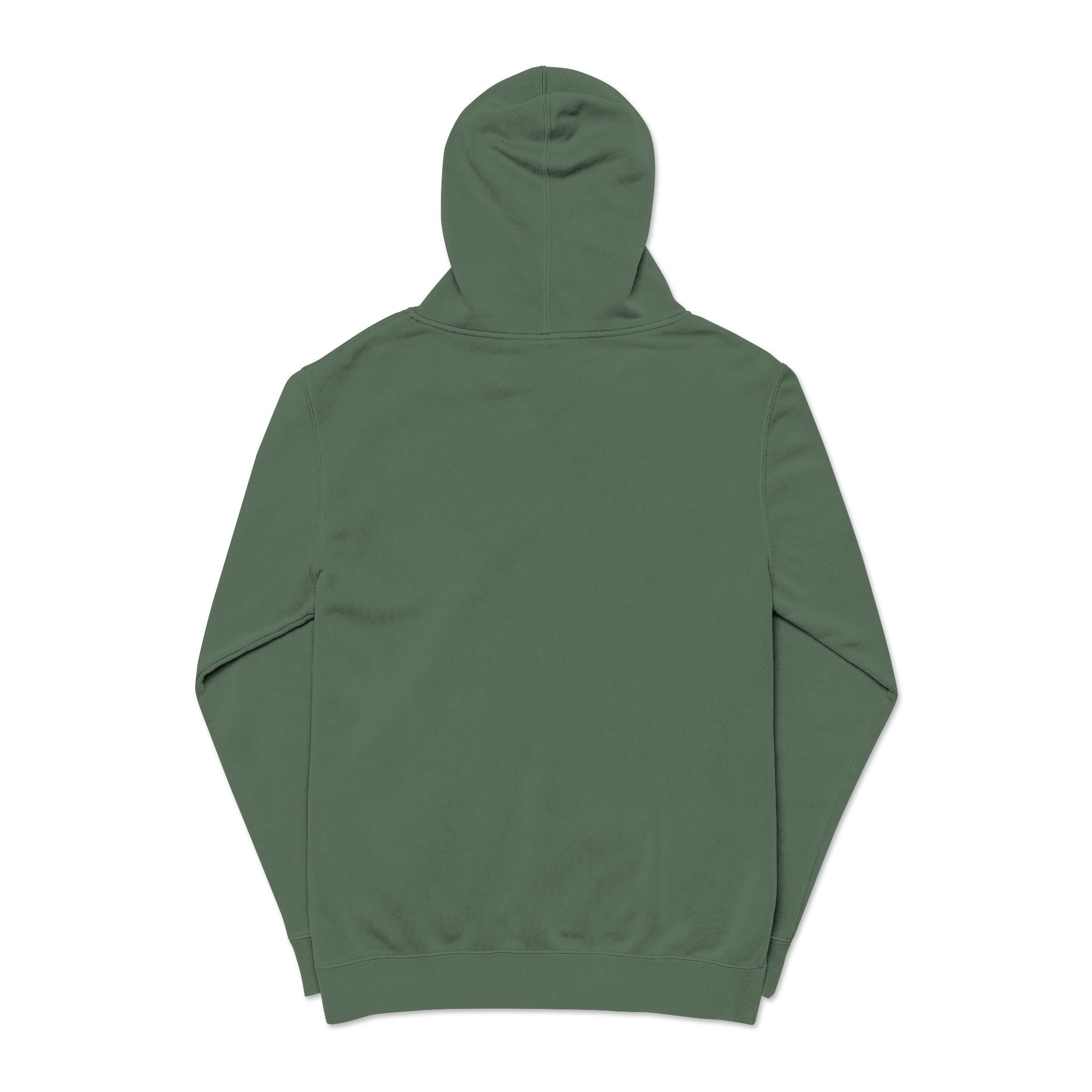 Hooked Horizon Co — Minimal Distrissed Hoodie — Distressed Tiny Text Pigment-Dyed Sweatshirt