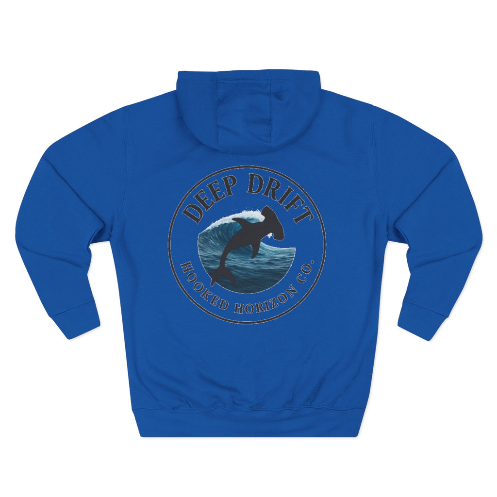Hammer Head Shark Deep Drift– Hooked Horizon Co. Unisex Zip Hoodie for Ocean Lovers, Nautical Fashion, Cool Weather Gear, Everyday Comfort, Perfect Gift
