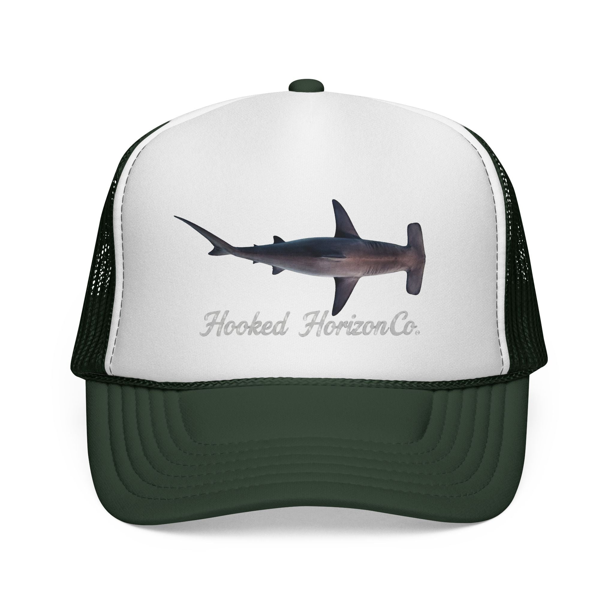 Hammer Head Shark Trucker Cap — 'Chasing Legends' Fishing Hooks Logo