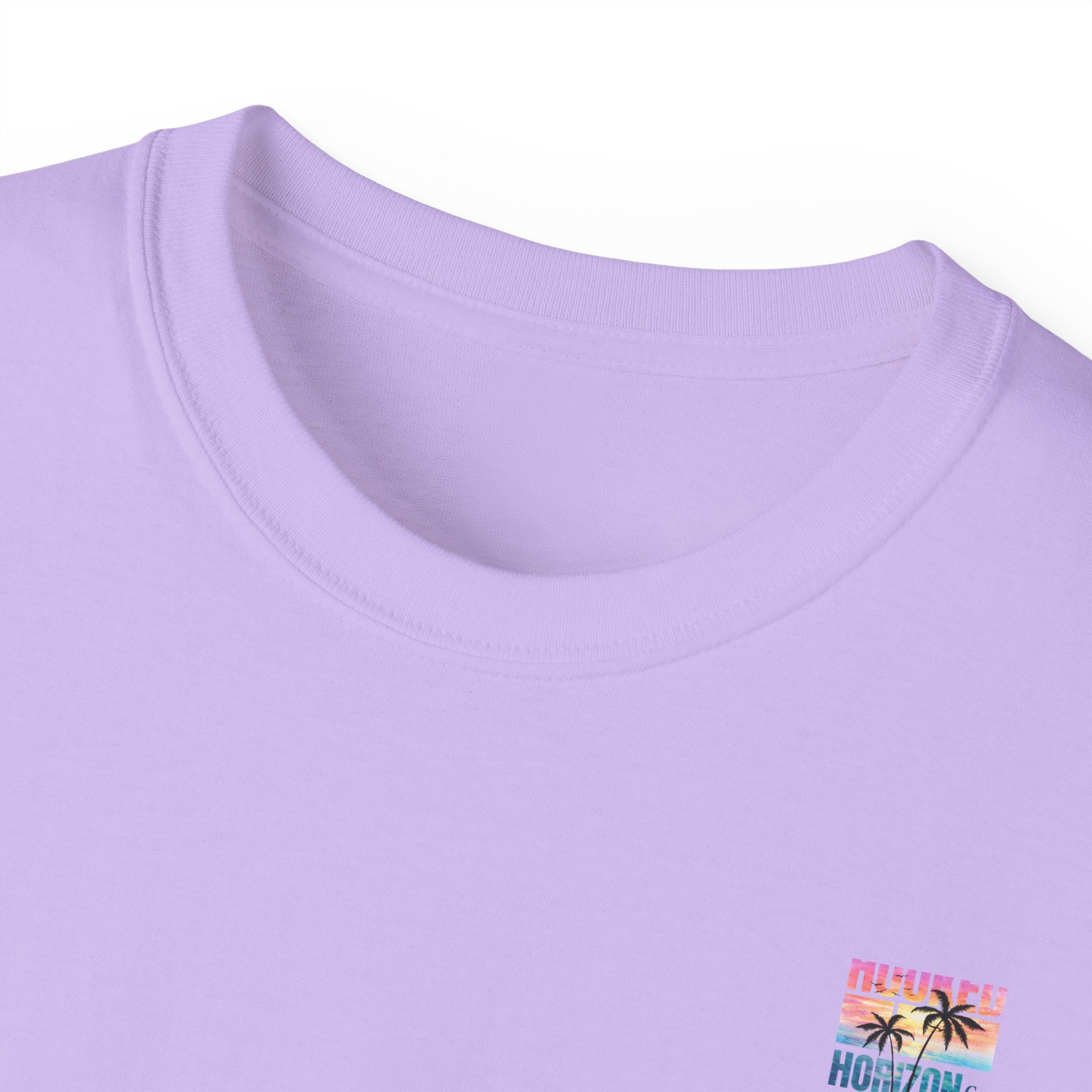 Sunset & Palm Tree T-Shirt — "Hooked" Boat & Horizon Graphic Tee, Multiple Color Variations