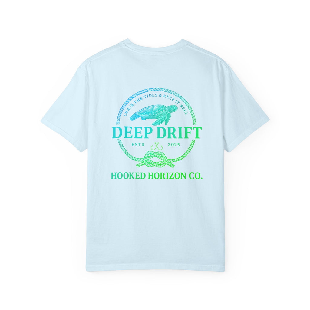 Deep Drift Fishing T-Shirt - Green & Blue Fishing Tee for Angler Lovers, Hammer Head Shark, Ocean Tee