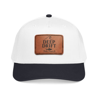 "Deep Drift" Shark Wave Leather Patch Baseball Cap — Hooked Horizon Co. Ocean Wave Logo, Multiple Color Variations