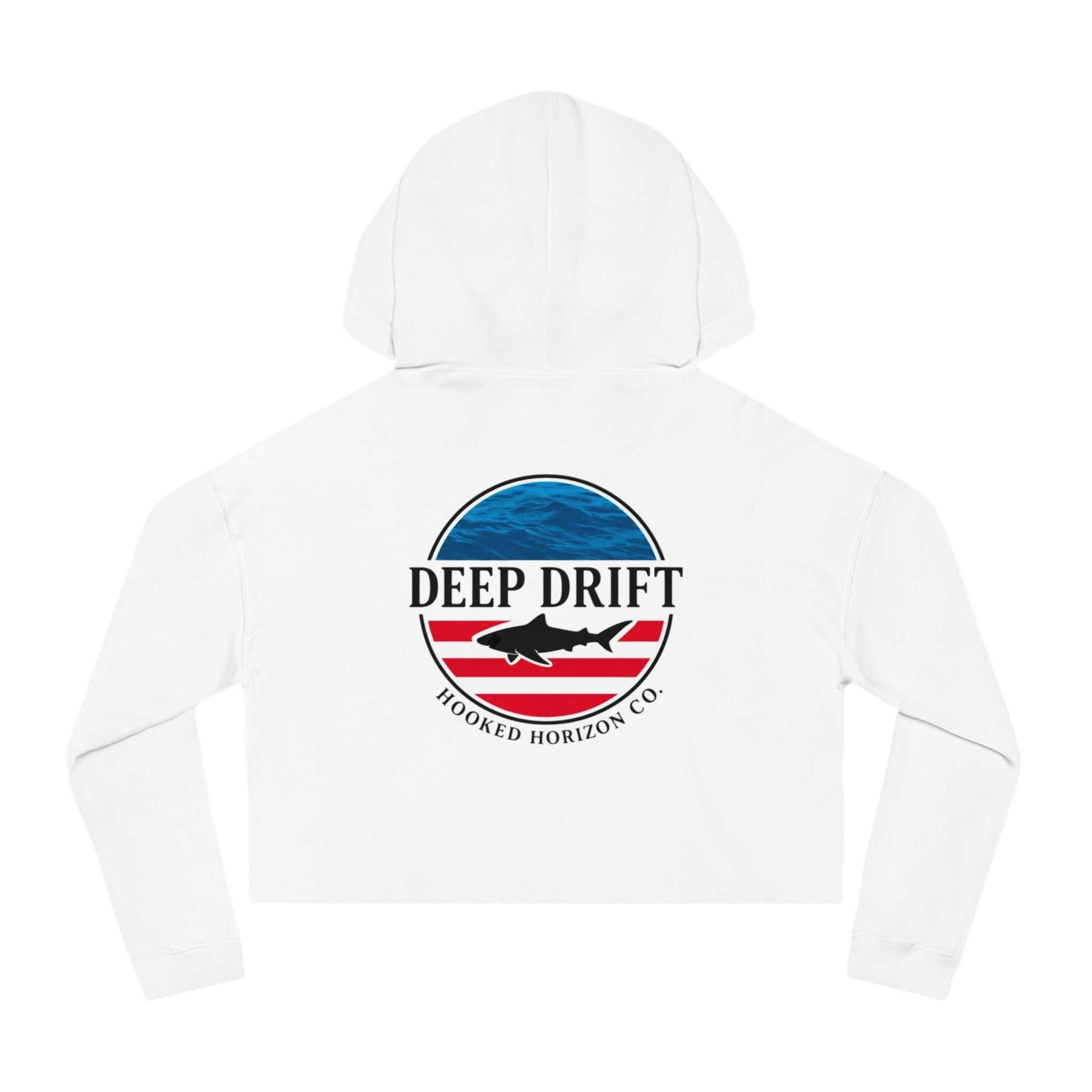 USA Cropped Hoodie - "Deep Drift" Fishing Logo Cropped Hooded Sweatshirt