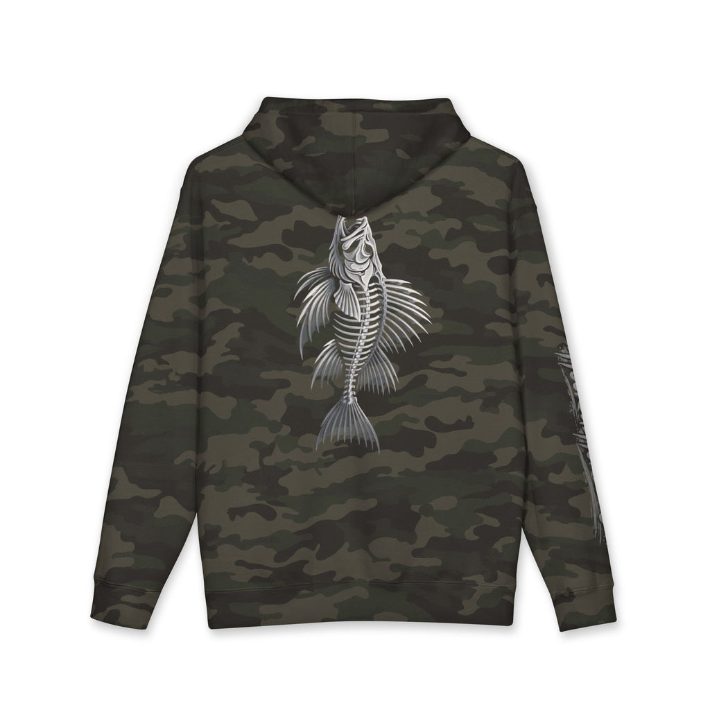 Lion Fish Skeleton Hoodie Hooked Horizon Co. — Minimal Skeletal Fish Back Graphic Hoodie, Multiple Color Variations