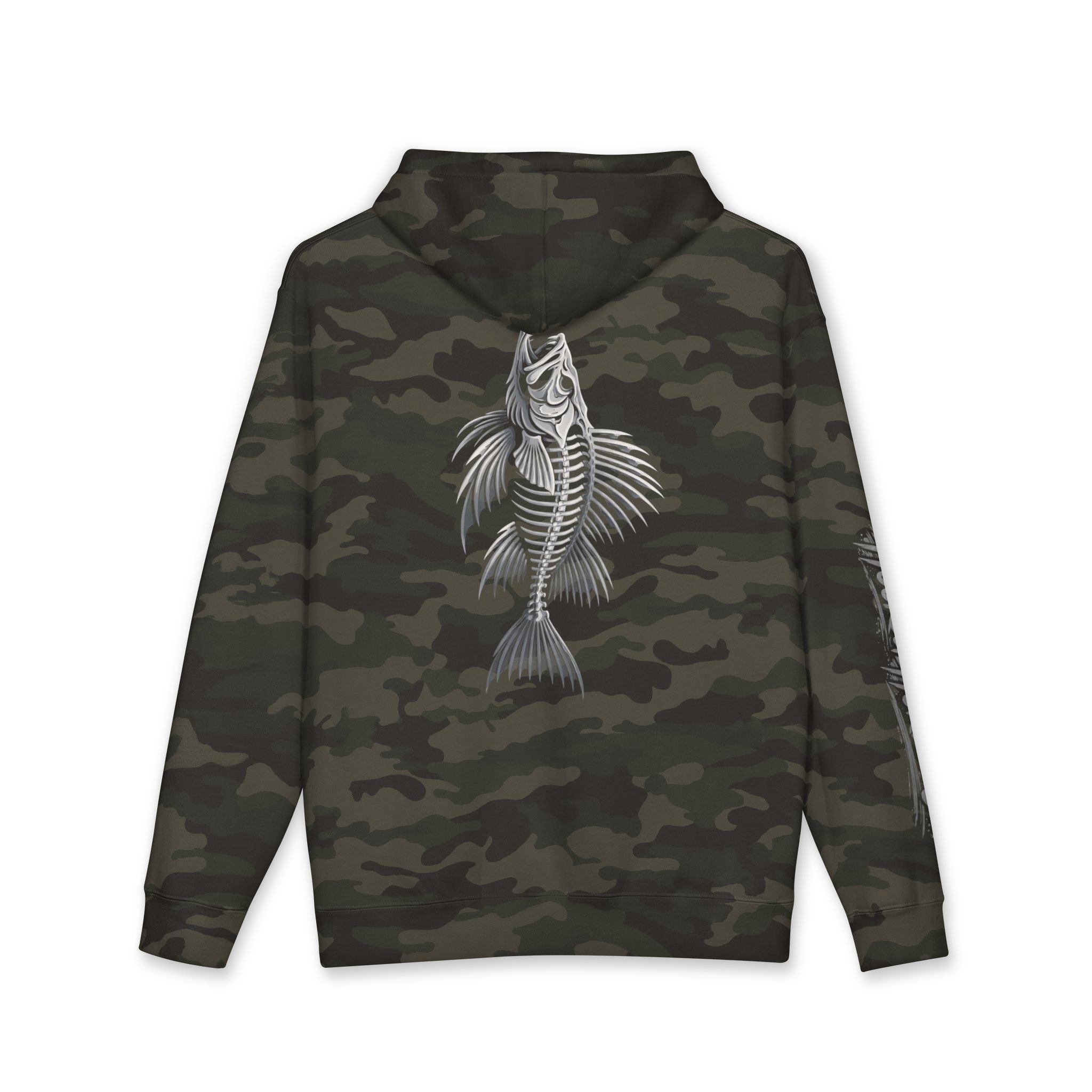 Lion Fish Skeleton Hoodie Hooked Horizon Co. — Minimal Skeletal Fish Back Graphic Hoodie, Multiple Color Variations