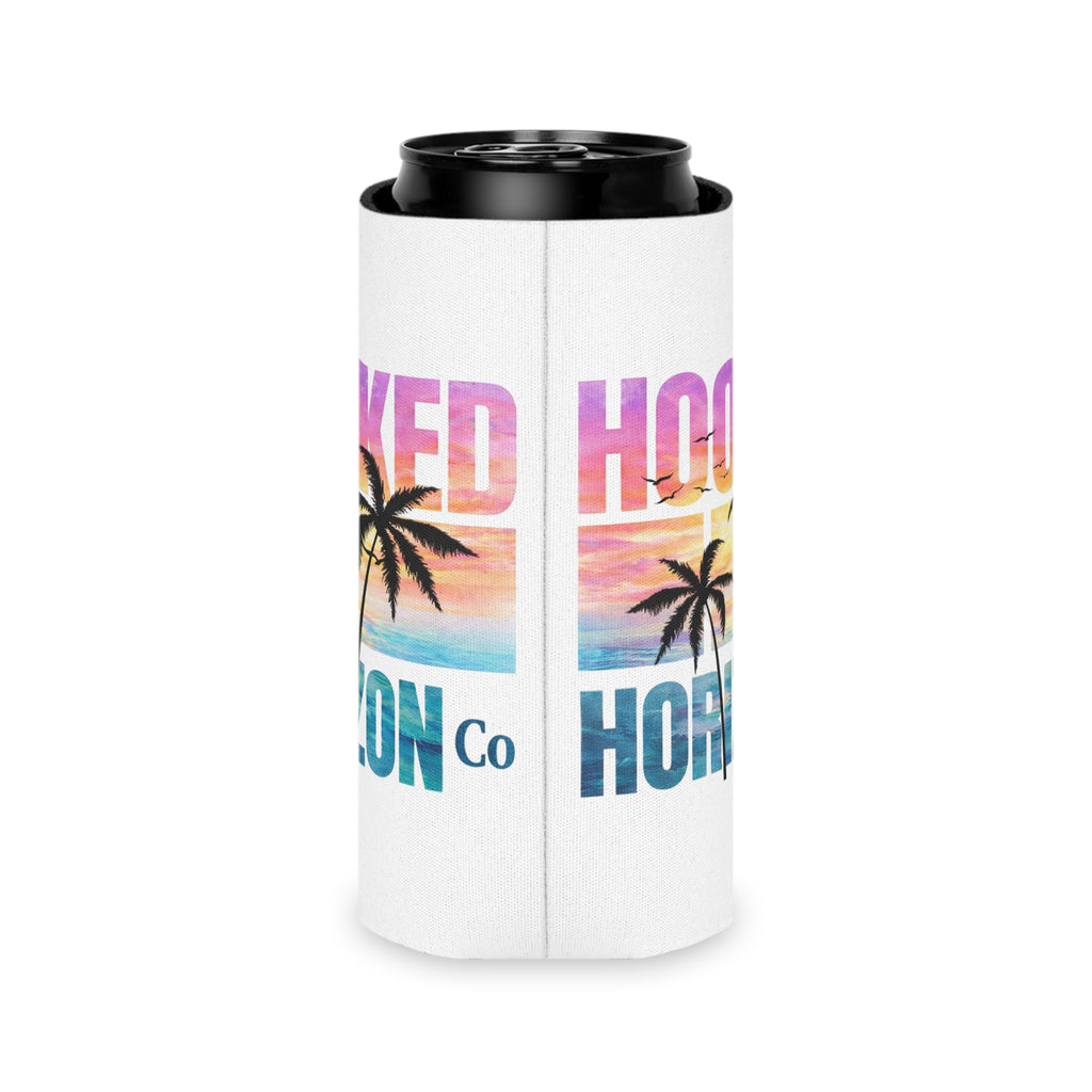Hooked Horizon Co. Sunset & Palm Tree 90s Inspired Can Cooler – Tropical Sunset Palm Beverage Koozie