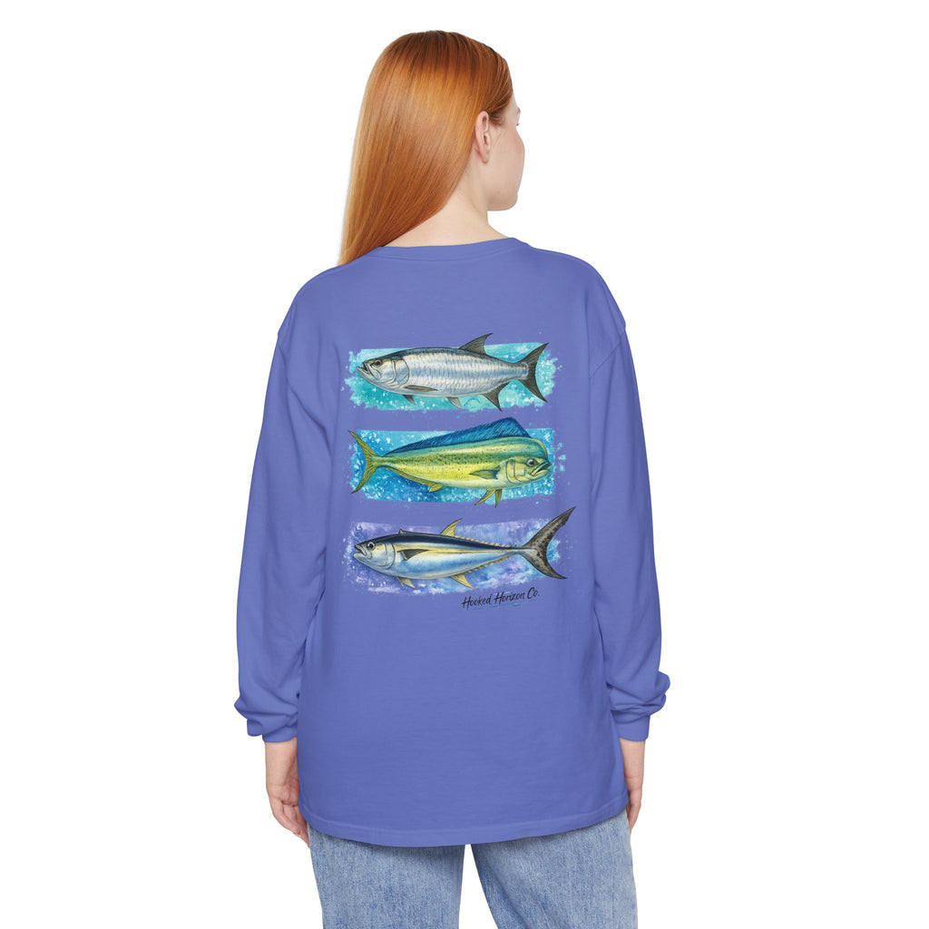 Chasing Legends Tarpon, Mahi Mahi, TunaSaltwater Fish Long Sleeve Tee — Hooked Horizon Co. Graphic Shirt