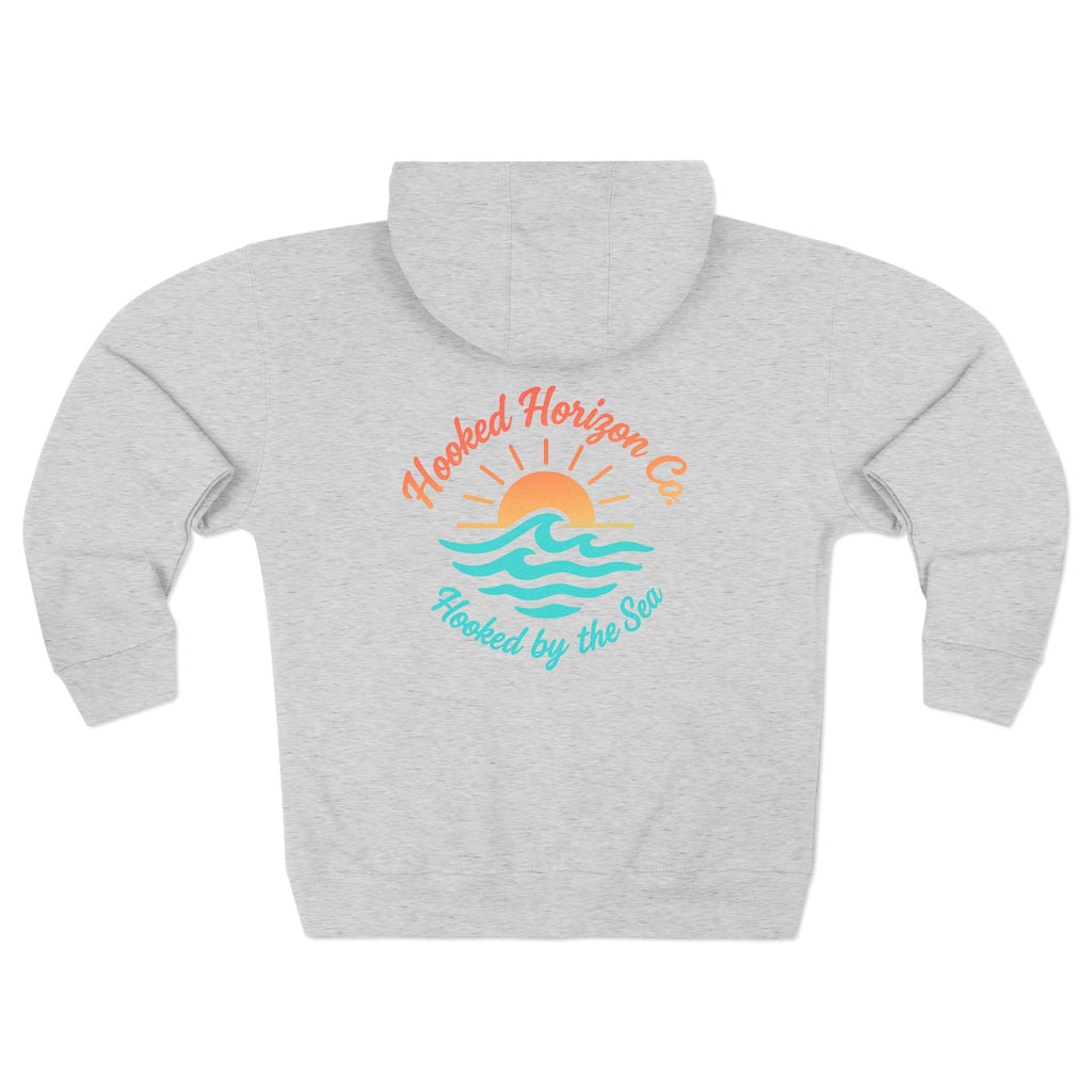 Wave & Sun Deep Drift– "Hooked By The Sea" Hooked Horizon Co. Unisex Zip Hoodie for Ocean Lovers, Nautical Fashion, Cool Weather Gear, Everyday Comfort, Perfect Gift