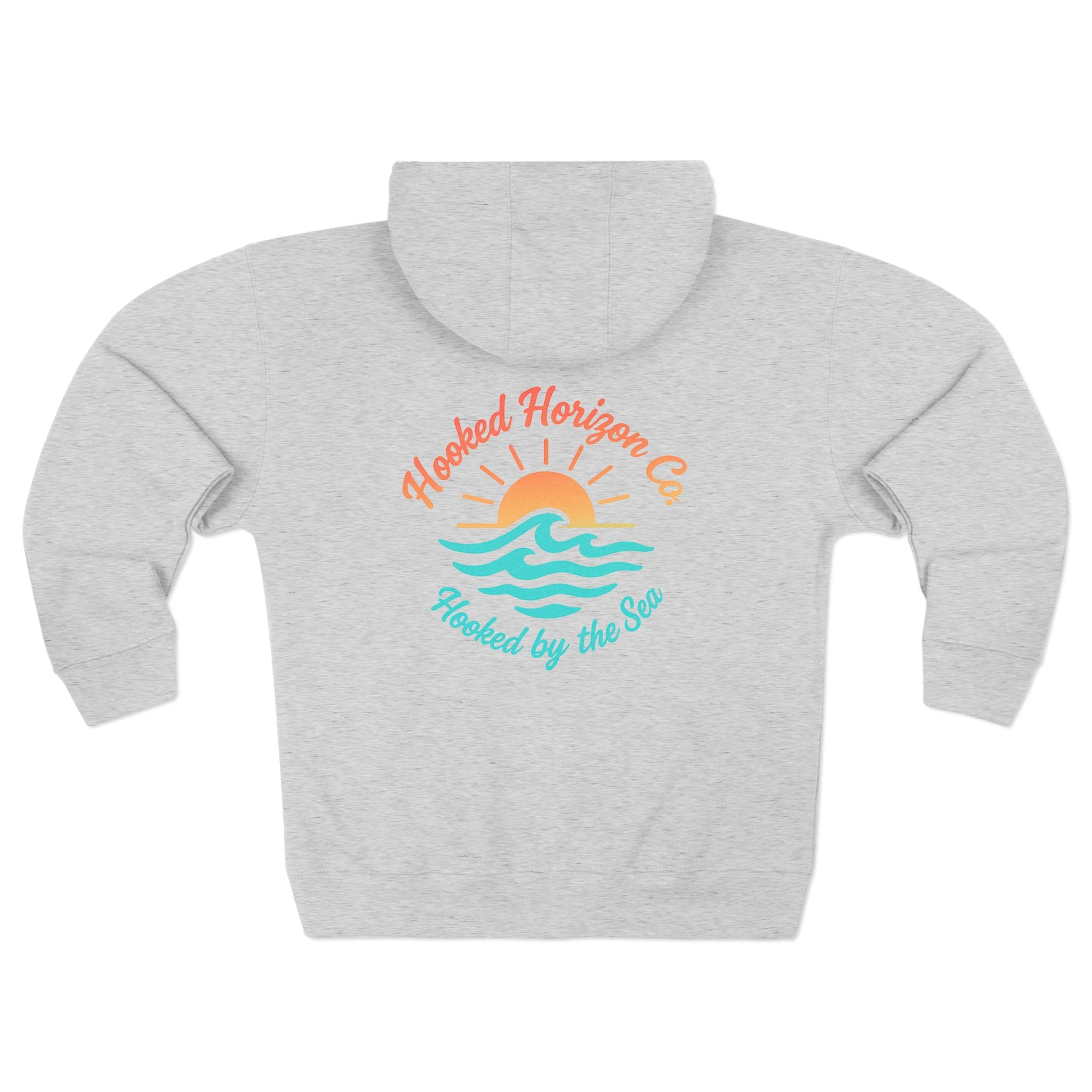 Wave & Sun Deep Drift– "Hooked By The Sea" Hooked Horizon Co. Unisex Zip Hoodie for Ocean Lovers, Nautical Fashion, Cool Weather Gear, Everyday Comfort, Perfect Gift