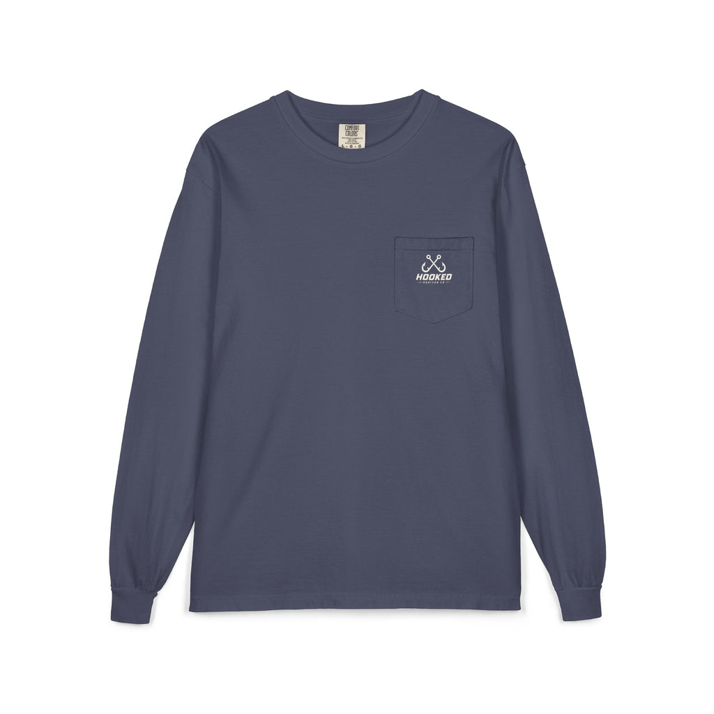 USA Shark Hooked Horizon Co.  Classic Logo Unisex Long Sleeve Pocket T-Shirt