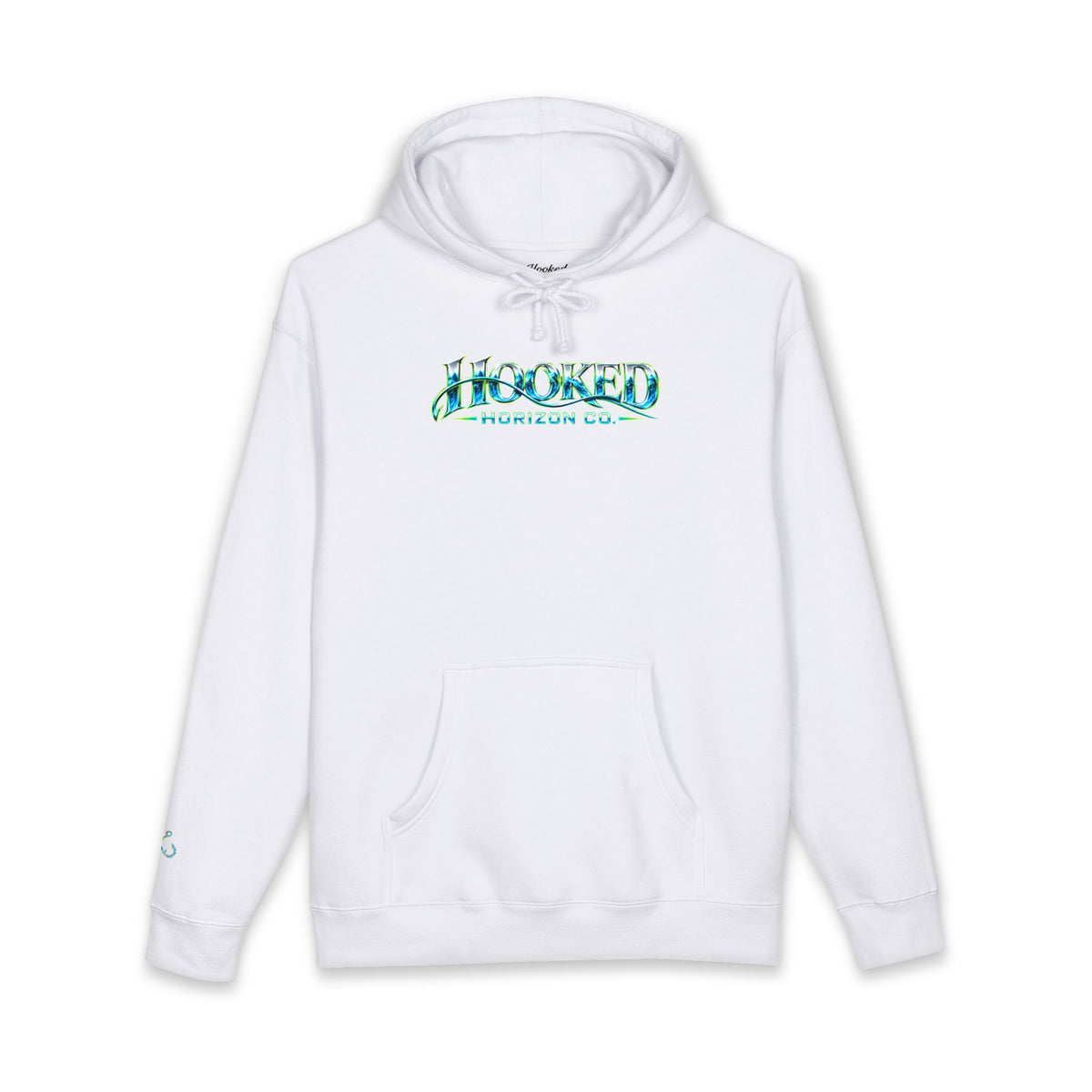 Barracuda Like Green Logo Hoodie—Hooked Horizon Co. — Fishing Back Graphic Hoodie, Multiple Color Variations
