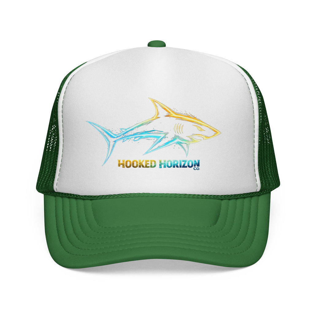 Gold & Blue Shark Trucker Cap — Fishing & Beach Hat