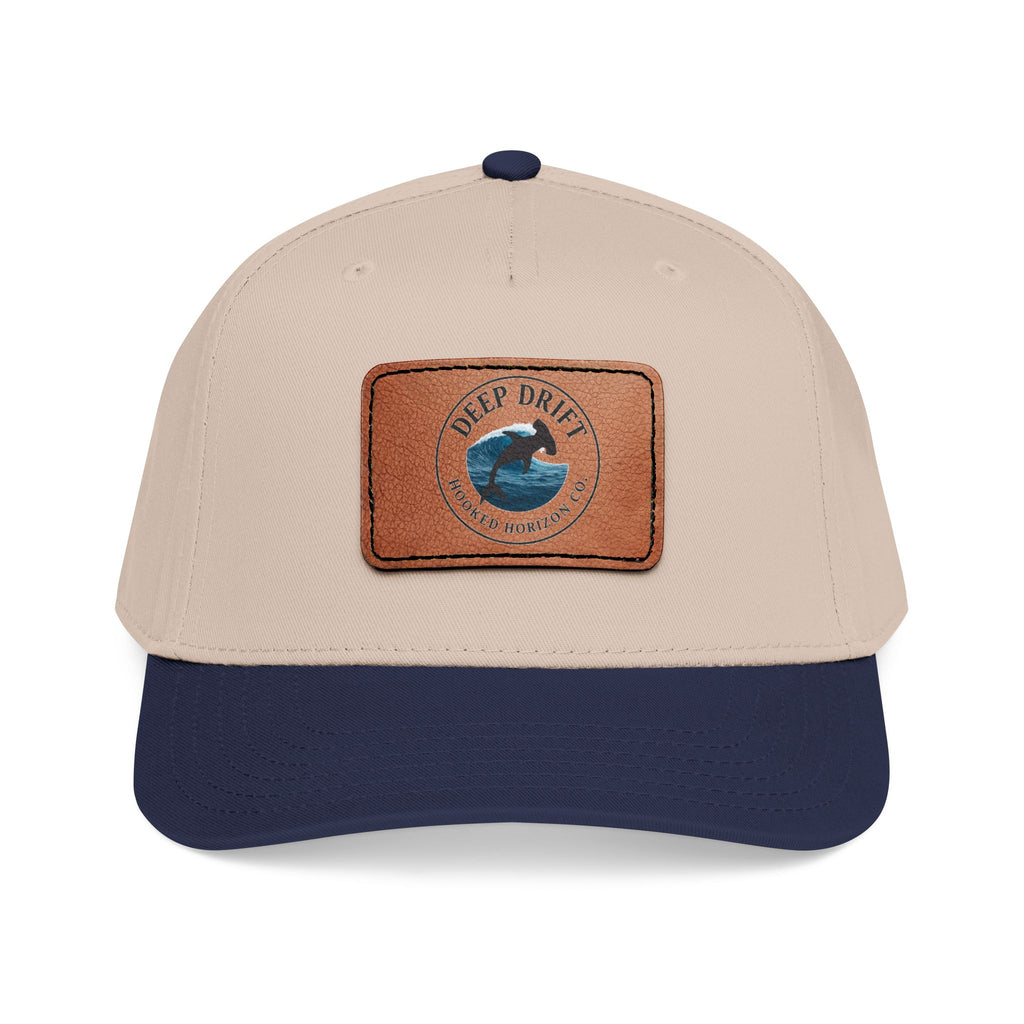 Deep Drift Leather Patch Baseball Cap — Hooked Horizon Co. Ocean Wave Logo, Multiple Color Variations