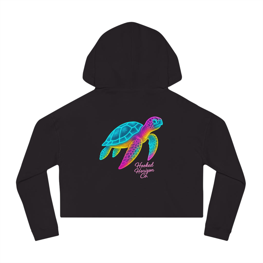 Sea Turtle Cropped Hoodie — "Deep Drift" Hooked Horizon Co. Fishing Graphic