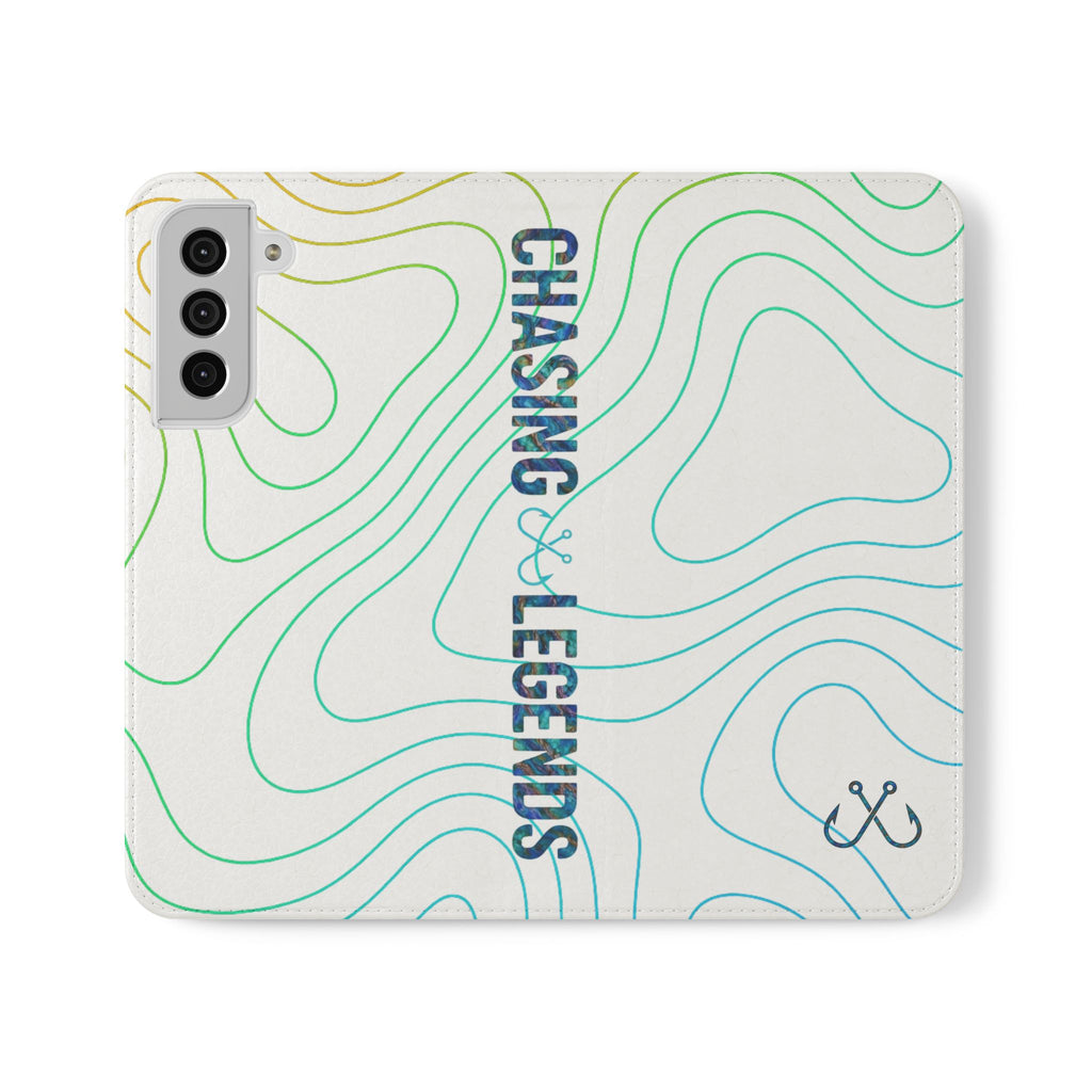 Ocean Topography Waves Flip Phone Case — Turquoise Water Pattern Wallet Cover