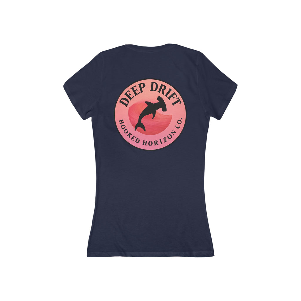 Pink Hammer Head Shark Deep Drift Women's V-Neck Tee - Casual Style, Gift for Beach Lovers, Summer Wear, Travel Outfit, Comfortable Tee
