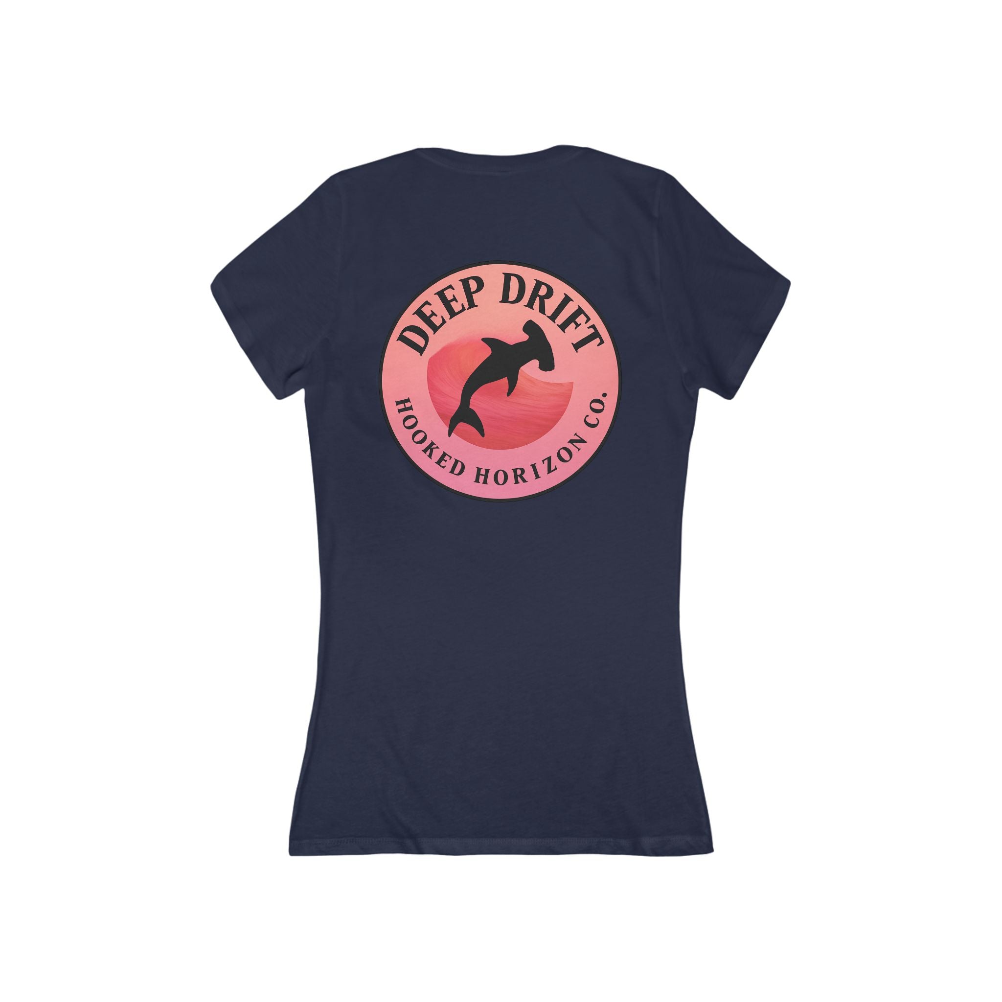 Pink Hammer Head Shark Deep Drift Women's V-Neck Tee - Casual Style, Gift for Beach Lovers, Summer Wear, Travel Outfit, Comfortable Tee