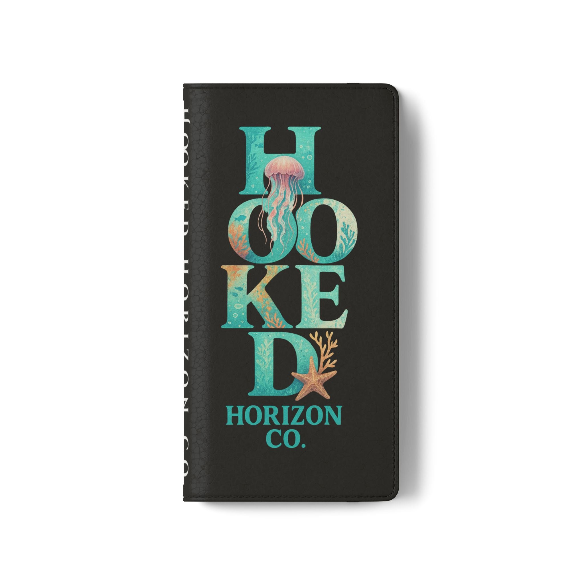 Turtle Hooked Horizon Co Flip Phone Case — Turquoise Water Pattern Wallet Cover