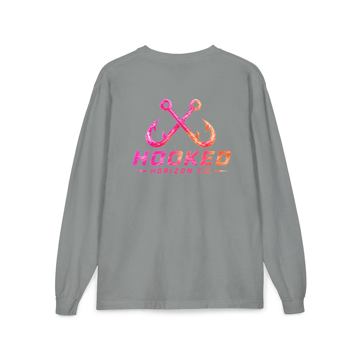 Hot Pink & Peach Hooked Horizon Co. — Classic Logo Unisex Long Sleeve Pocket T-Shirt