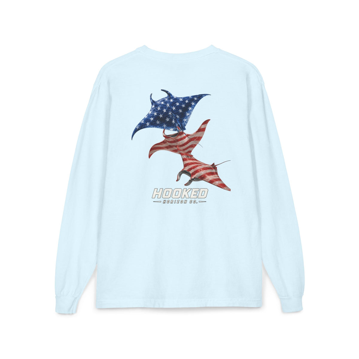 USA Manta Ray Hooked Horizon Co.  Classic Logo Unisex Long Sleeve Pocket T-Shirt