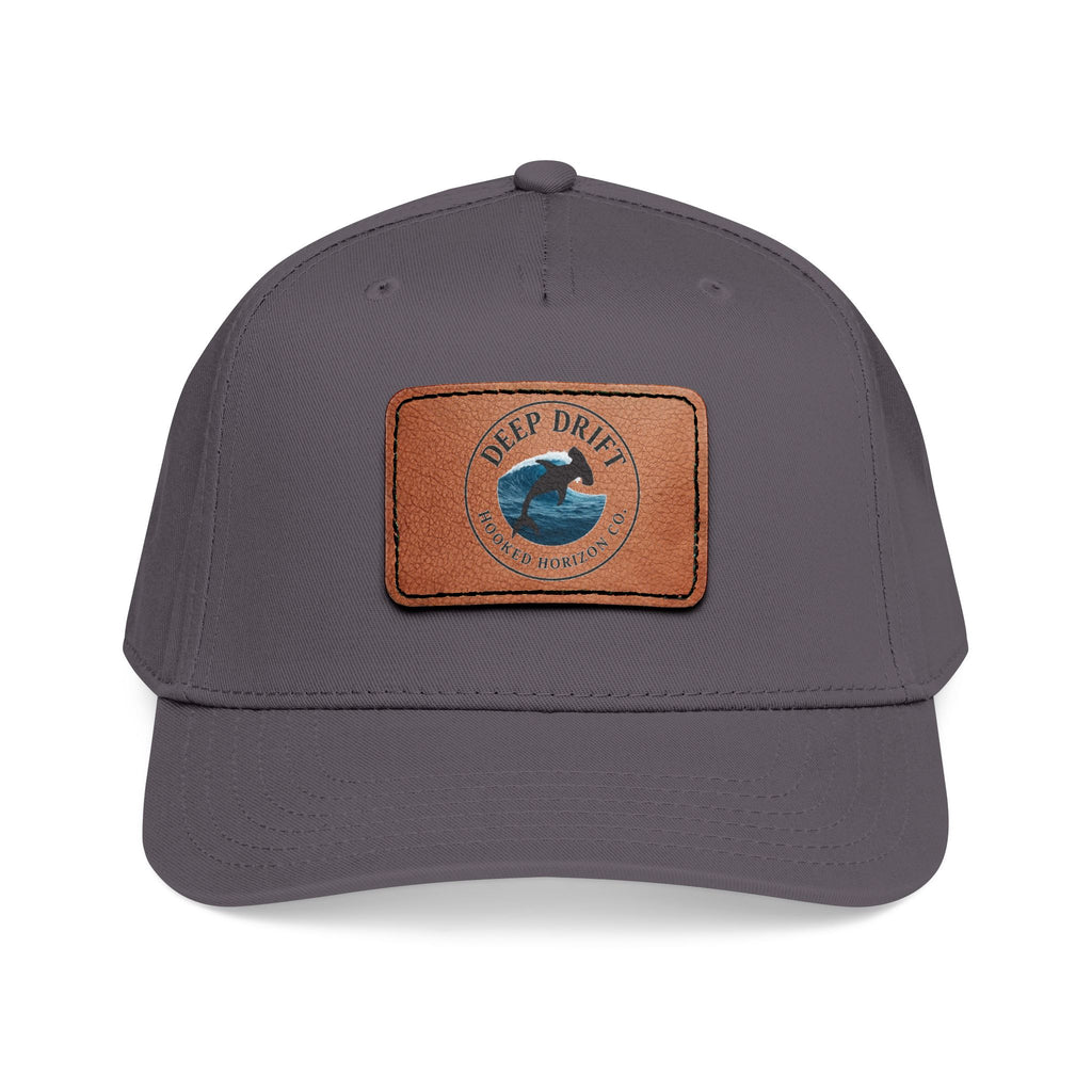 Deep Drift Leather Patch Baseball Cap — Hooked Horizon Co. Ocean Wave Logo, Multiple Color Variations