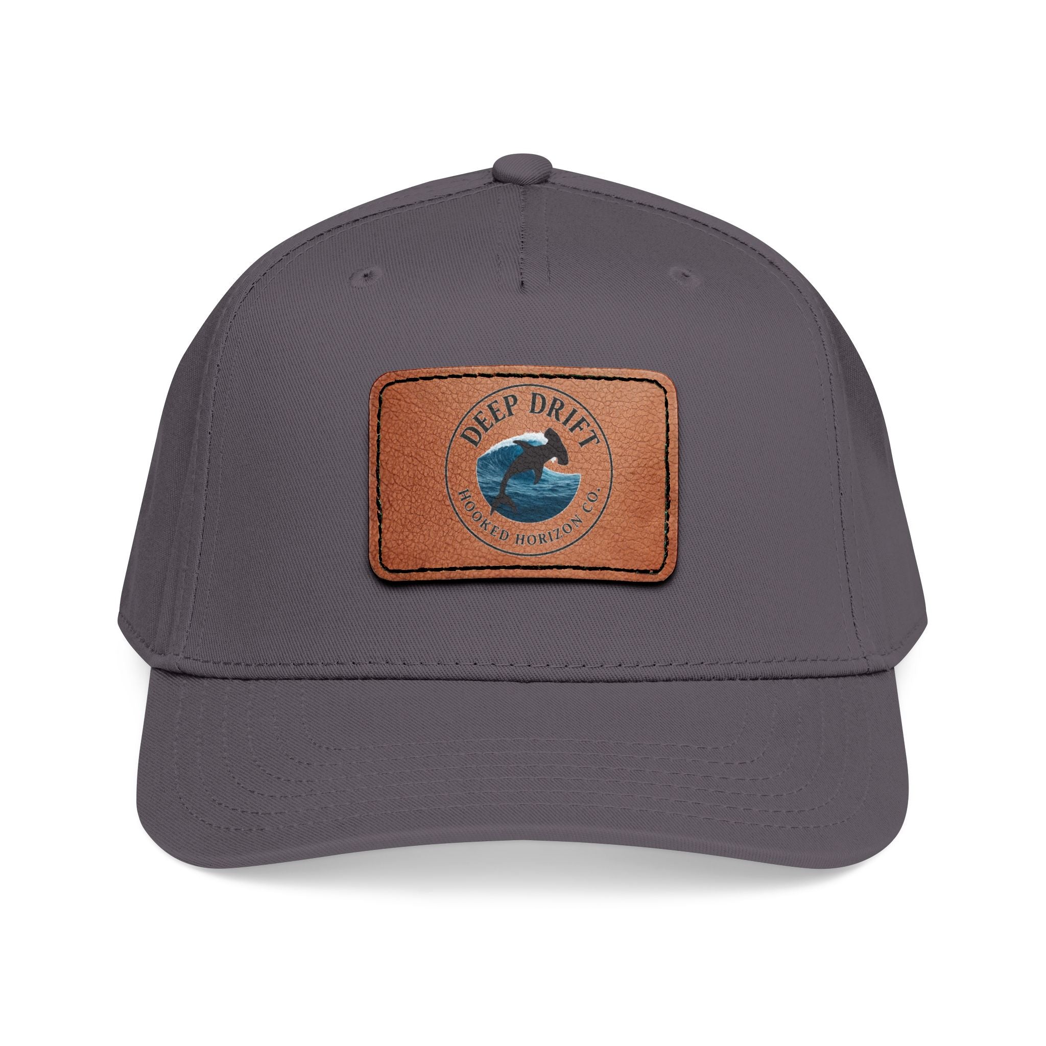 Deep Drift Leather Patch Baseball Cap — Hooked Horizon Co. Ocean Wave Logo, Multiple Color Variations