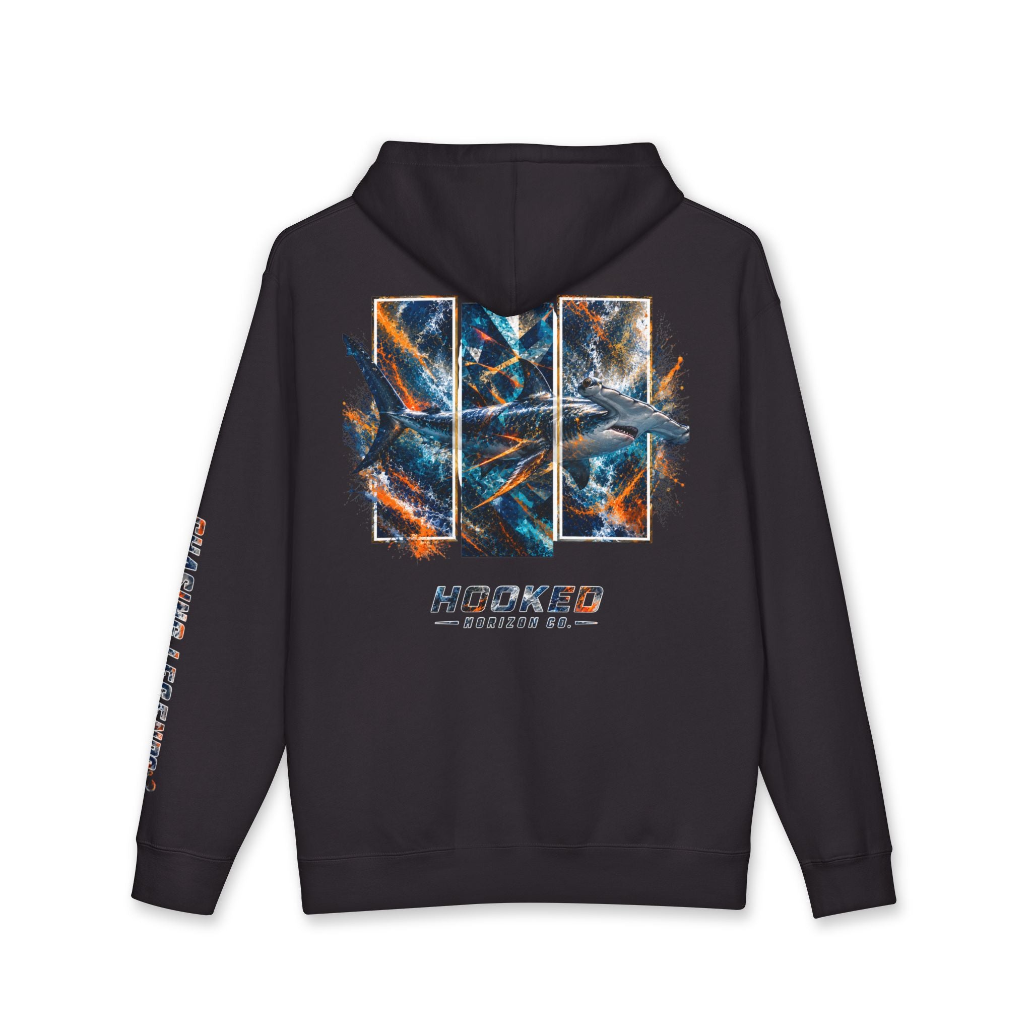 Hammer Head Hoodie Hooked Horizon Co. — Fishing Back Graphic Hoodie, Multiple Color Variations