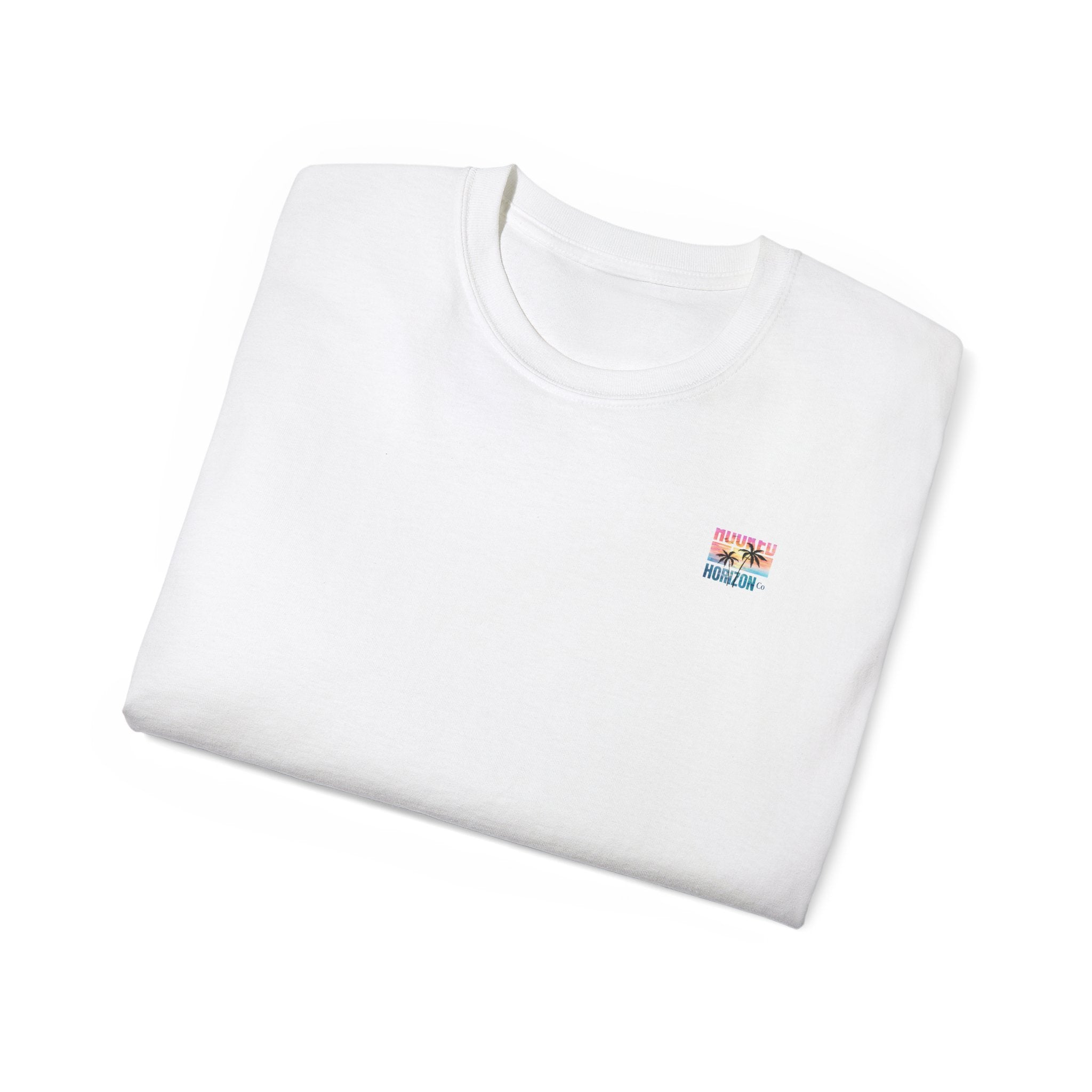 Sunset & Palm Tree T-Shirt — "Hooked" Boat & Horizon Graphic Tee, Multiple Color Variations
