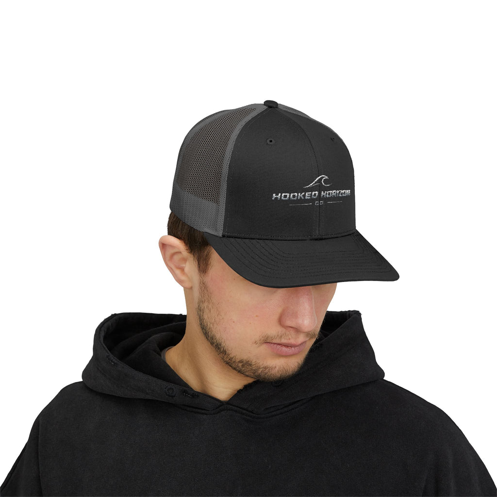 Wave Hooked Horizon Trucker Cap — Embroidered Fishing Snapback