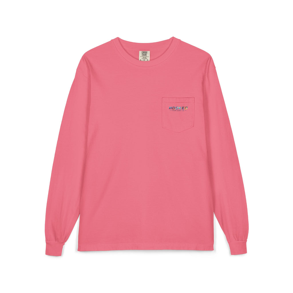 Blue & Gold Hooked Horizon Co.  Classic Logo Unisex Long Sleeve Pocket T-Shirt