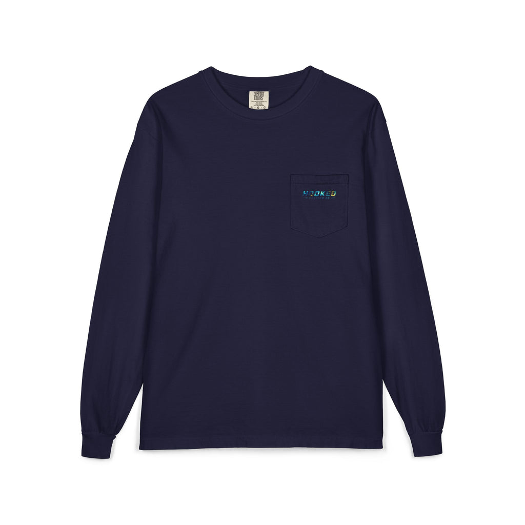 Blue & Gold Hooked Horizon Co.  Classic Logo Unisex Long Sleeve Pocket T-Shirt
