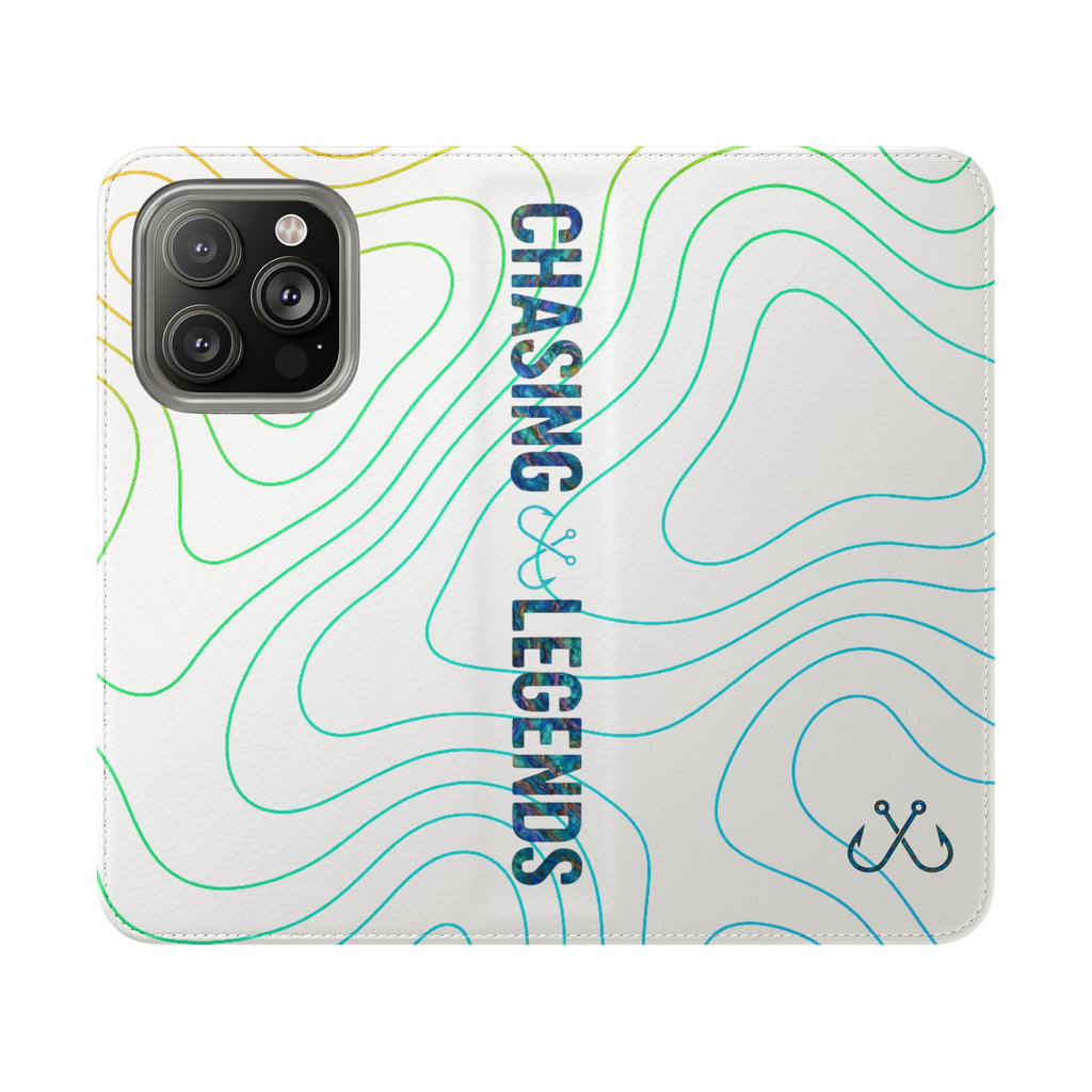 Ocean Topography Waves Flip Phone Case — Turquoise Water Pattern Wallet Cover