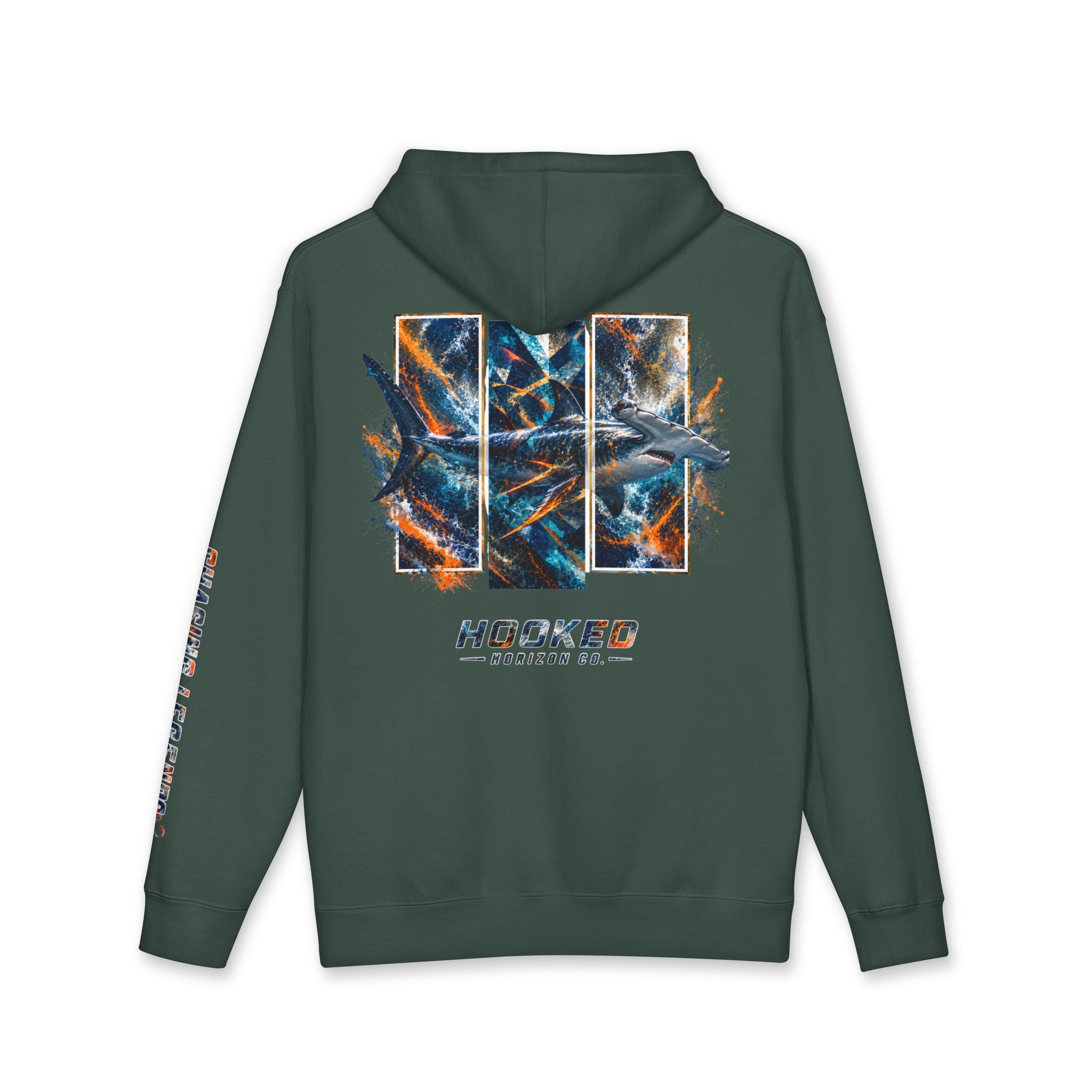 Hammer Head Hoodie Hooked Horizon Co. — Fishing Back Graphic Hoodie, Multiple Color Variations