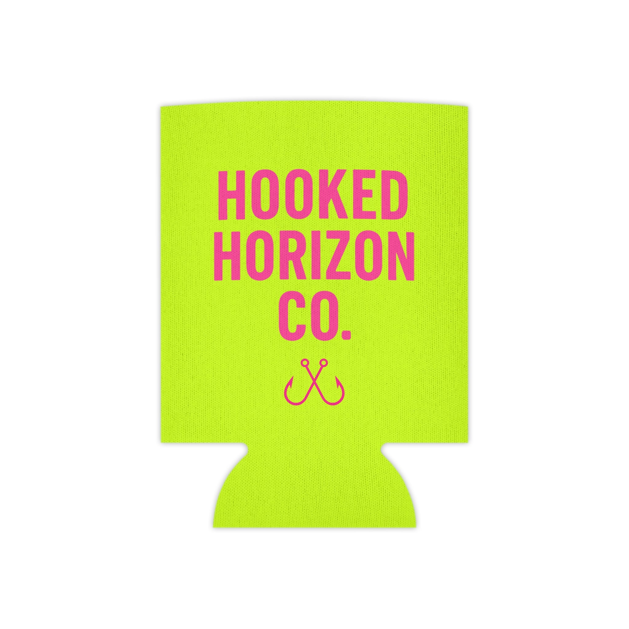 Neon Yellow & Pink Coozie — Hooked Horizon Co. Fishing Wave Koozie