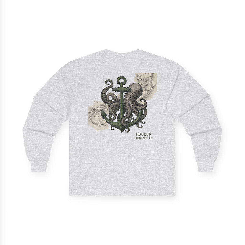Octopus & Anchor Long Sleeve Tee, Unisex Cotton Shirt, Nautical Gift, Beachwear, Casual Outfit, Ocean Lover Apparel