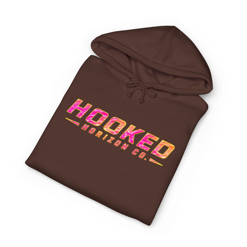 Hot Pink & Peach Hooked Horizon Co. — Fishing Back Graphic Hoodie, Multiple Color Variations