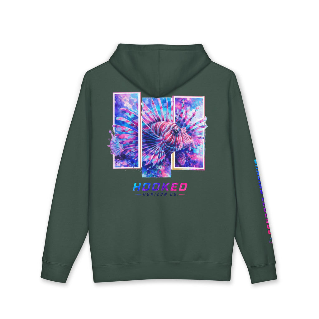 Lion Fish Hoodie Hooked Horizon Co. — Fishing Back Graphic Hoodie, Multiple Color Variations