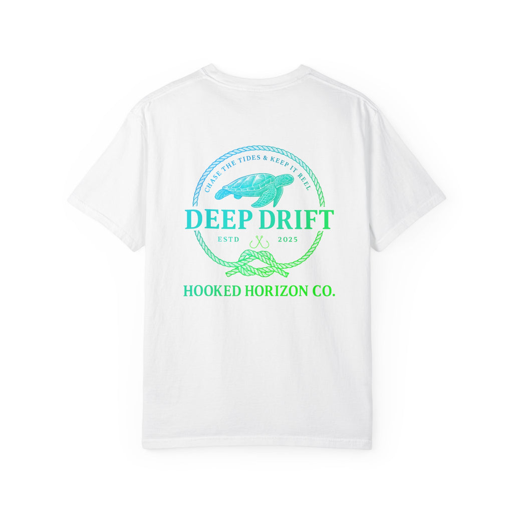 Deep Drift Fishing T-Shirt - Green & Blue Fishing Tee for Angler Lovers, Hammer Head Shark, Ocean Tee