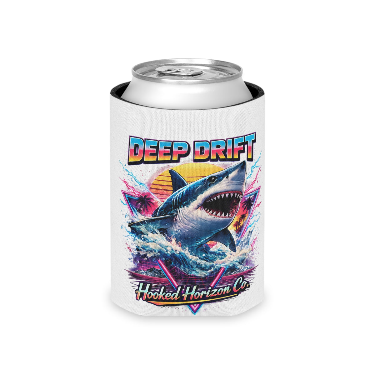 White Shark Cooler Coozie — Hooked Horizon Co. Fishing Wave Koozie
