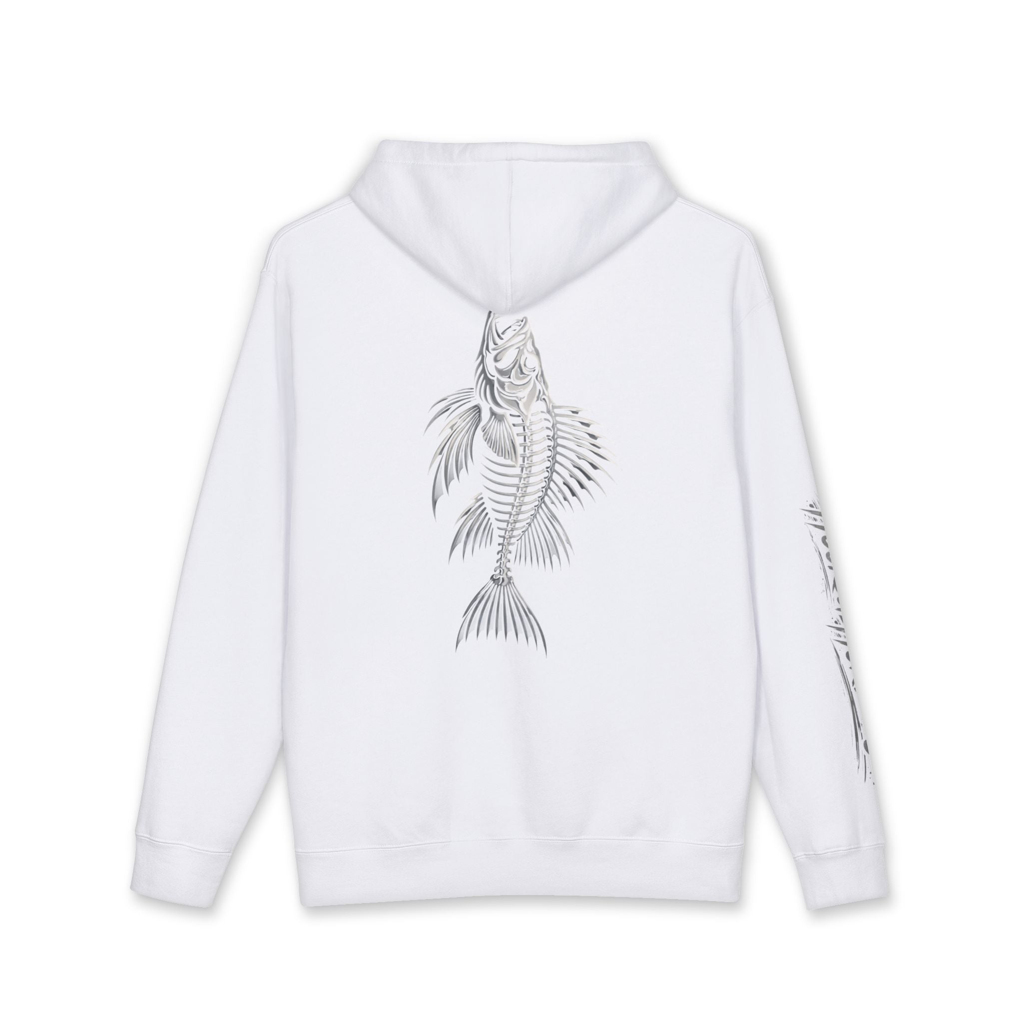 Lion Fish Skeleton Hoodie Hooked Horizon Co. — Minimal Skeletal Fish Back Graphic Hoodie, Multiple Color Variations