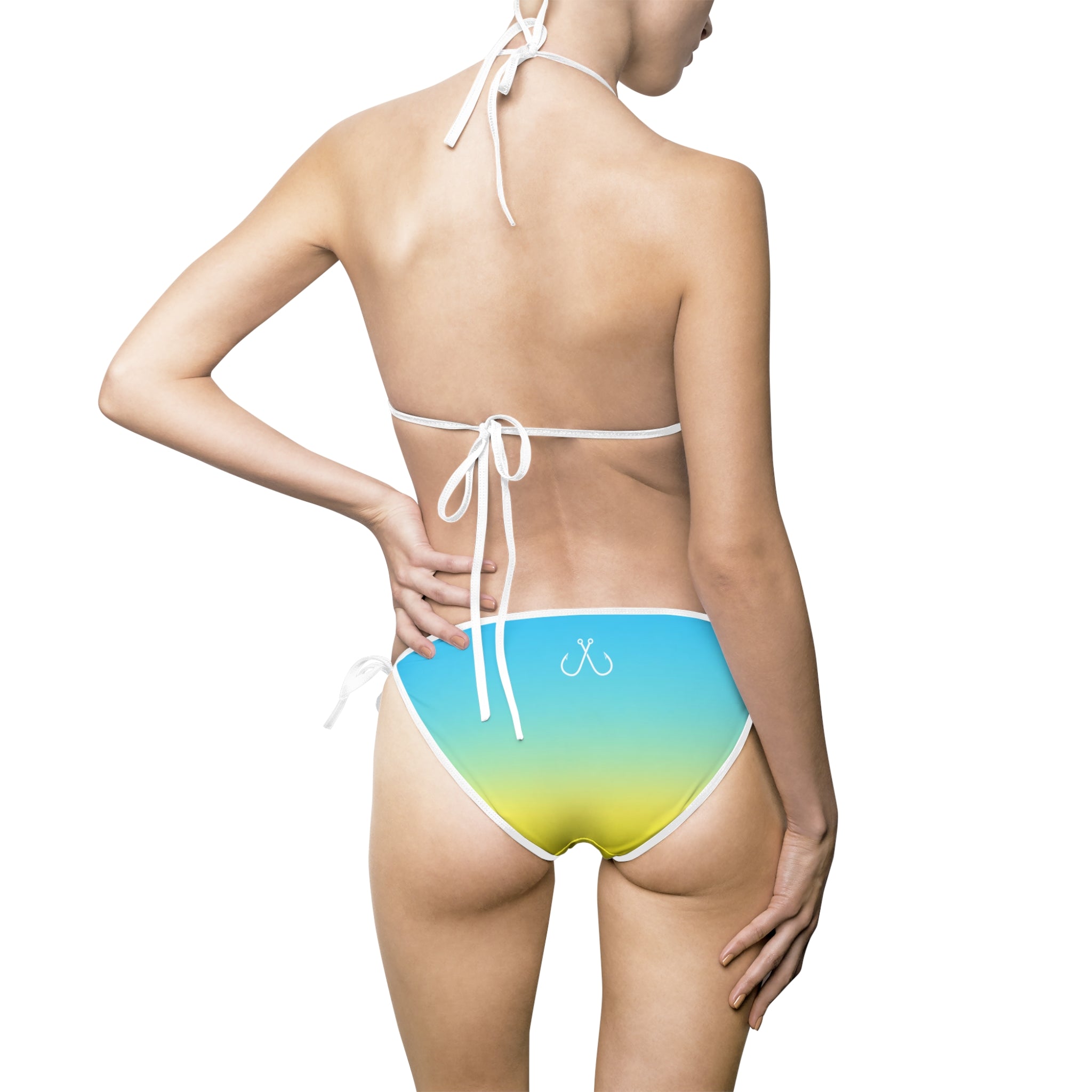 Blue to Yellow Ombre Bikini —  Hooked Horizon Co. Swimsuit, Summer Beachwear, Swimwear for Vacations, Pool Parties, Tropical Getaways, Custom Strap Colors – Multiple Variations
