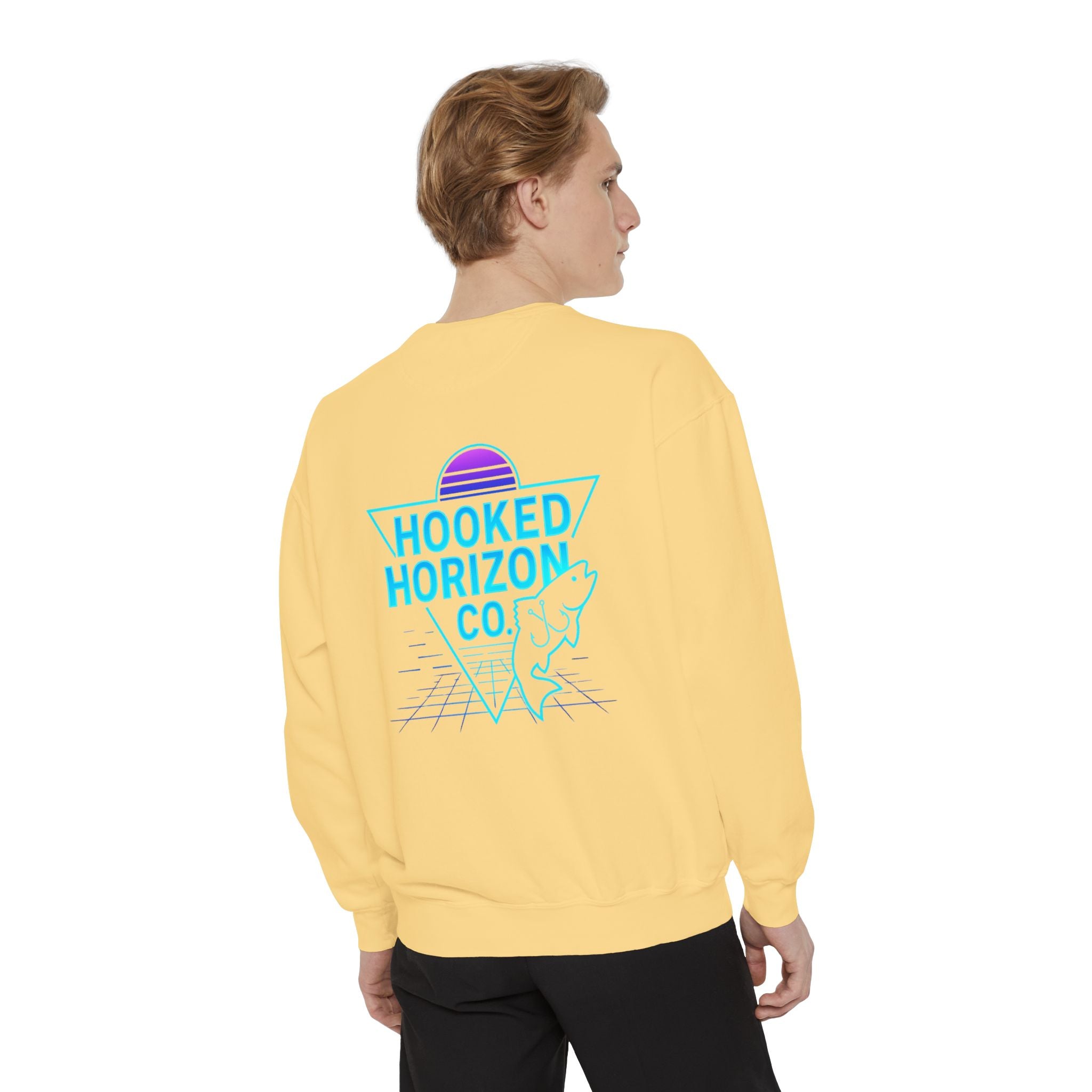 Vintage Vibes Grid Sweatshirt — "Hooked Horizon Co." Logo Pullover