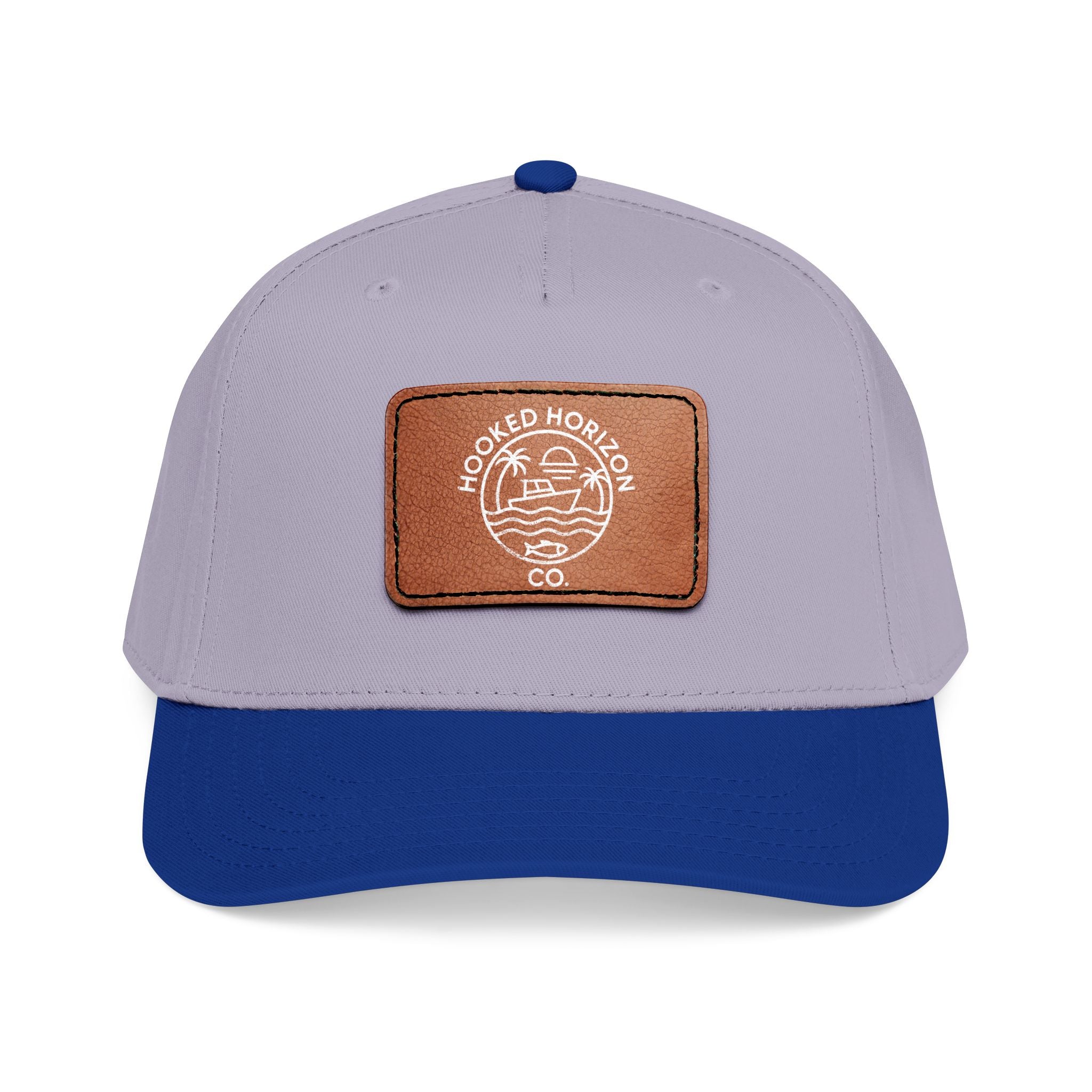 Hooked Horizon Co. 80s Inspired Logo–Leather Patch Baseball Cap — Hooked Horizon Co. Fishing Boat, Multiple Color Variations