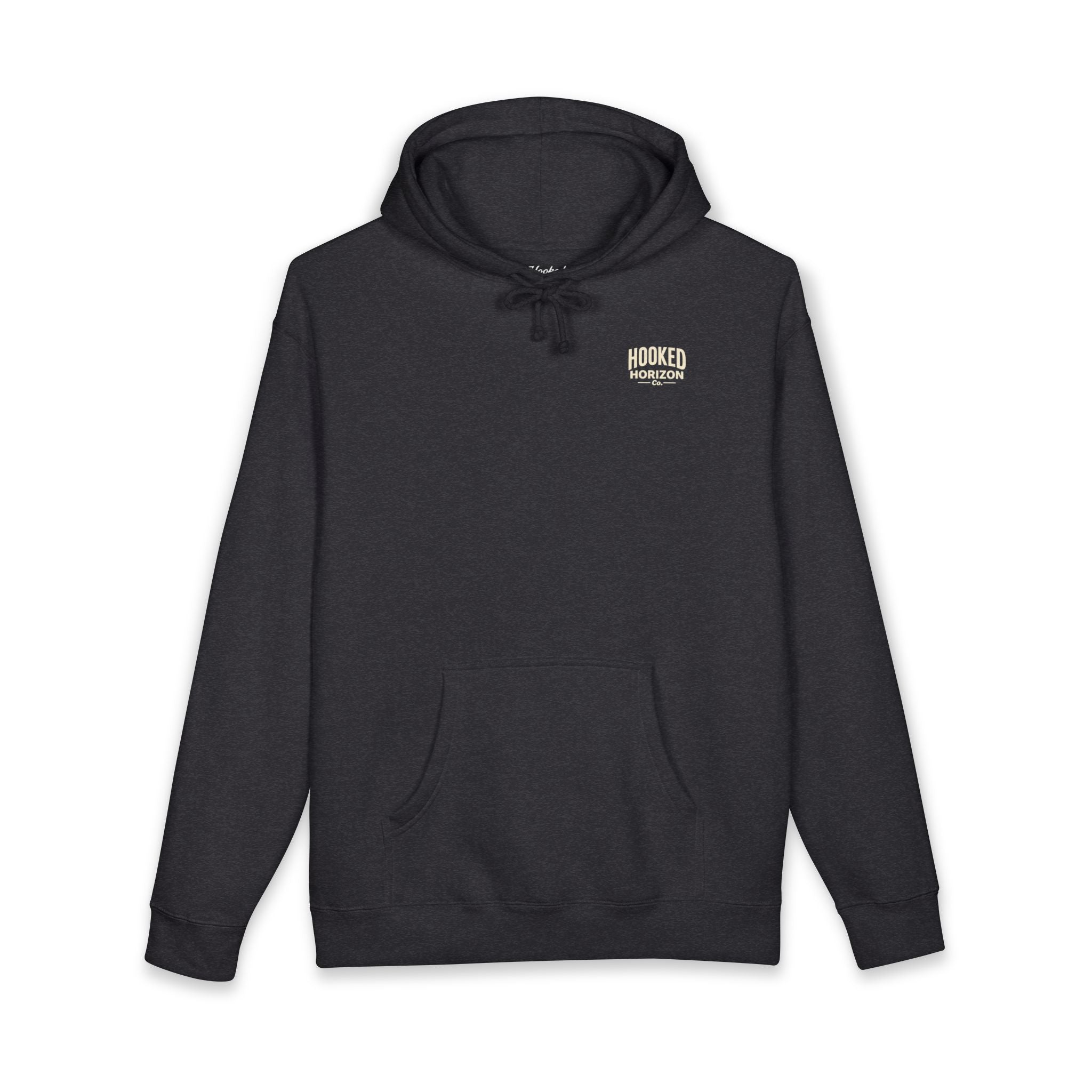 Dog & Sunset Hoodie Hooked Horizon Co. — Minimal Fishing Back Graphic Hoodie, Multiple Color Variations