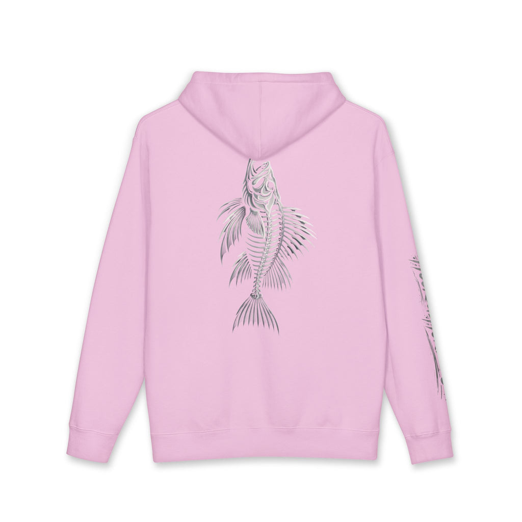 Lion Fish Skeleton Hoodie Hooked Horizon Co. — Minimal Skeletal Fish Back Graphic Hoodie, Multiple Color Variations